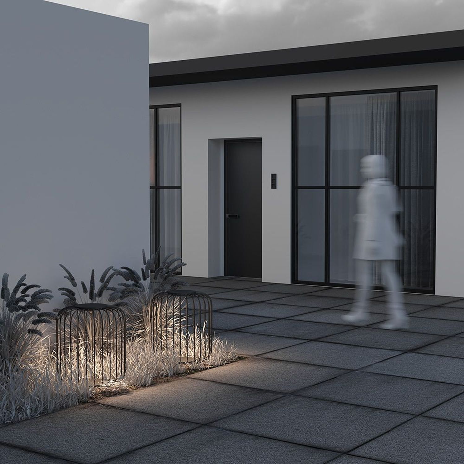 LED Wegeleuchte Edelstahl Graphit IP65 65 cm 3000 K modernes Haus, Hof, Pflastersteine, Gartenbeleuchtung, verwischte Figur