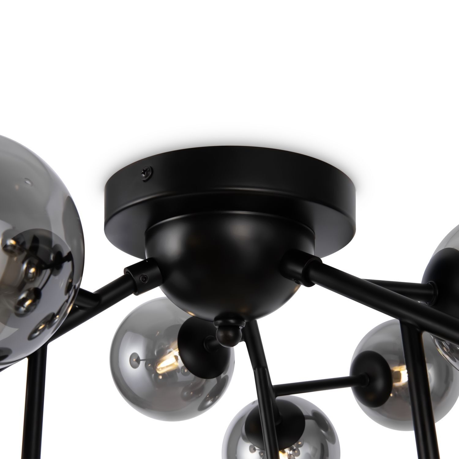 Lampe de plafond métal verre fumé L : 60 cm noir G9 Moderne