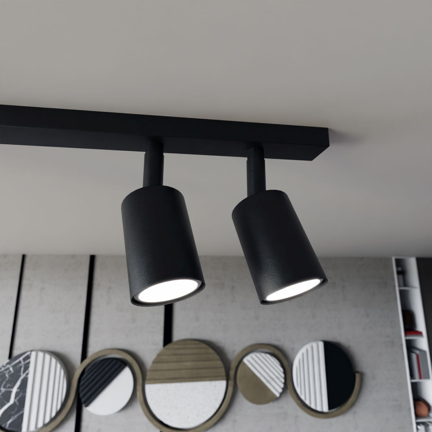 Plafonnier métal 116 cm de long noir GU10 6 flammes