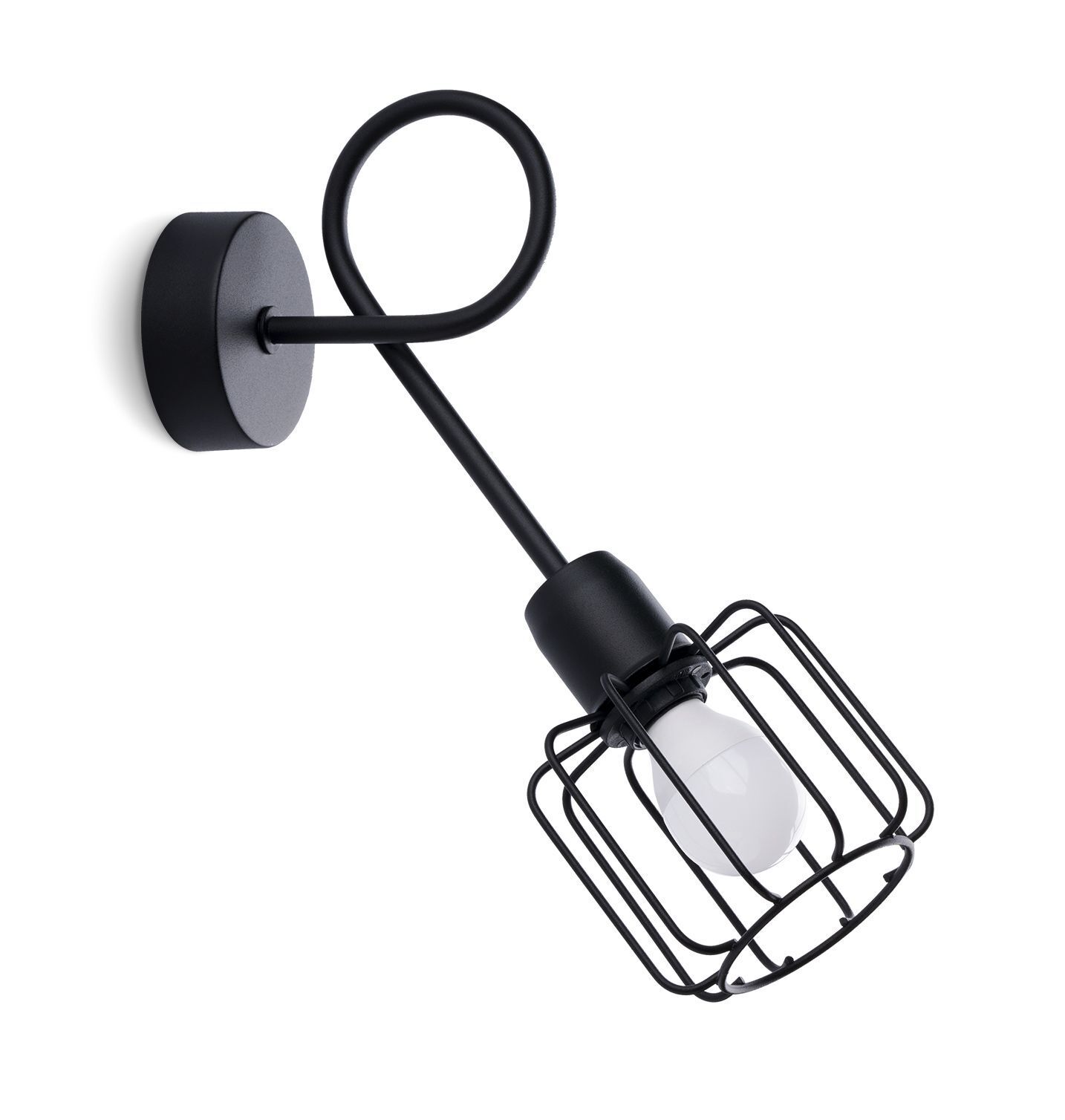 Applique noire métal rétro E14 abat-jour cage TISTA