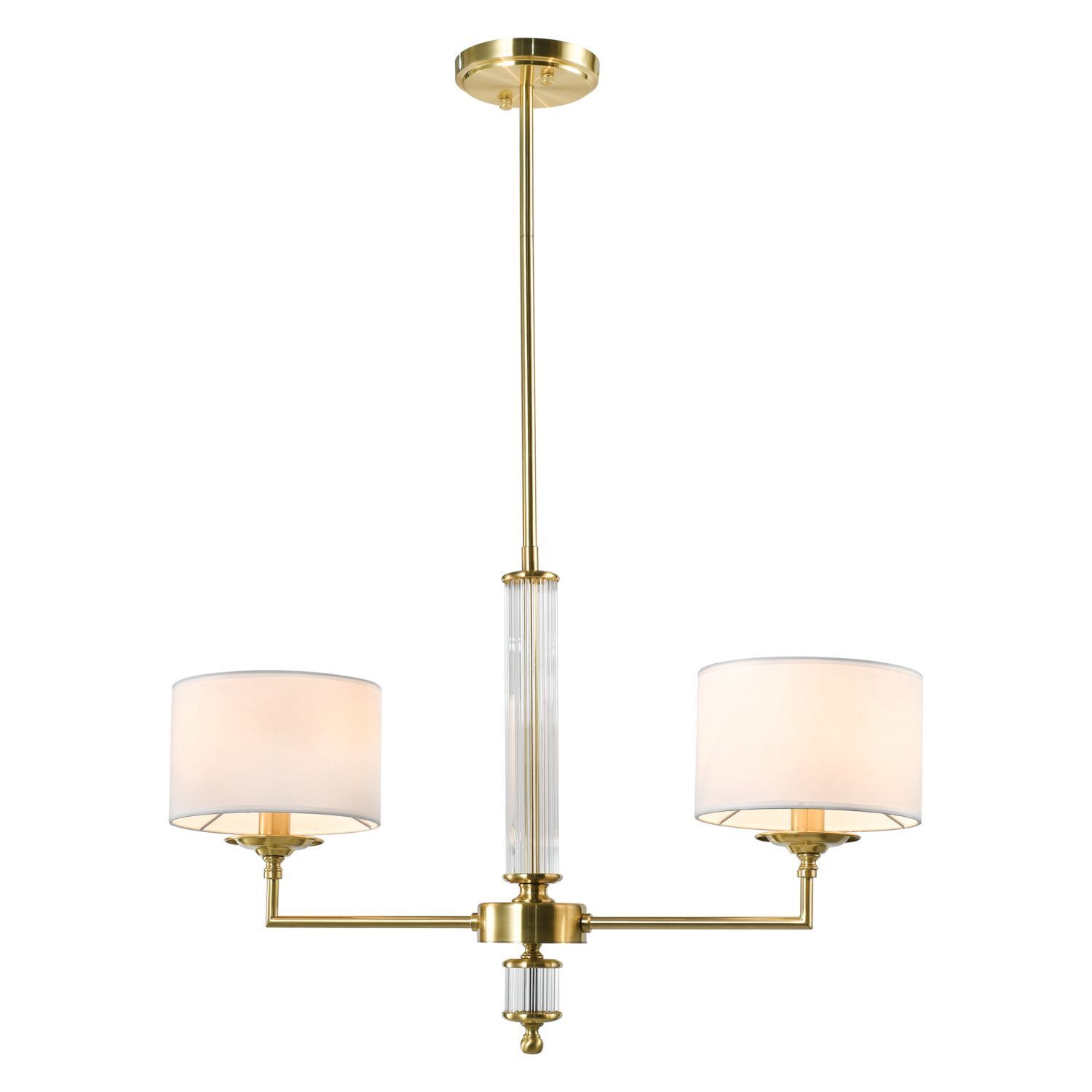 Pendelleuchte Metall Stoff Glas 2x E14 Messing Weiß L: 72 cm Lampe, Kronleuchter, Leuchte