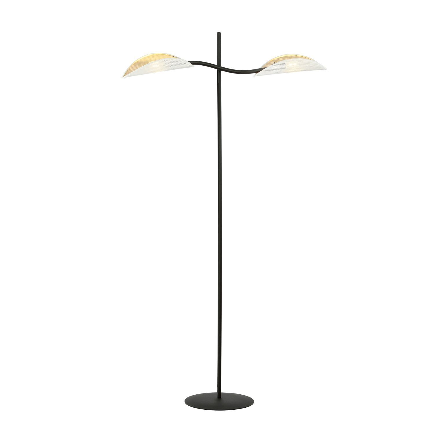 Lampadaire Tissu Métal 150 cm pivotant Noir Blanc Or 2x E14