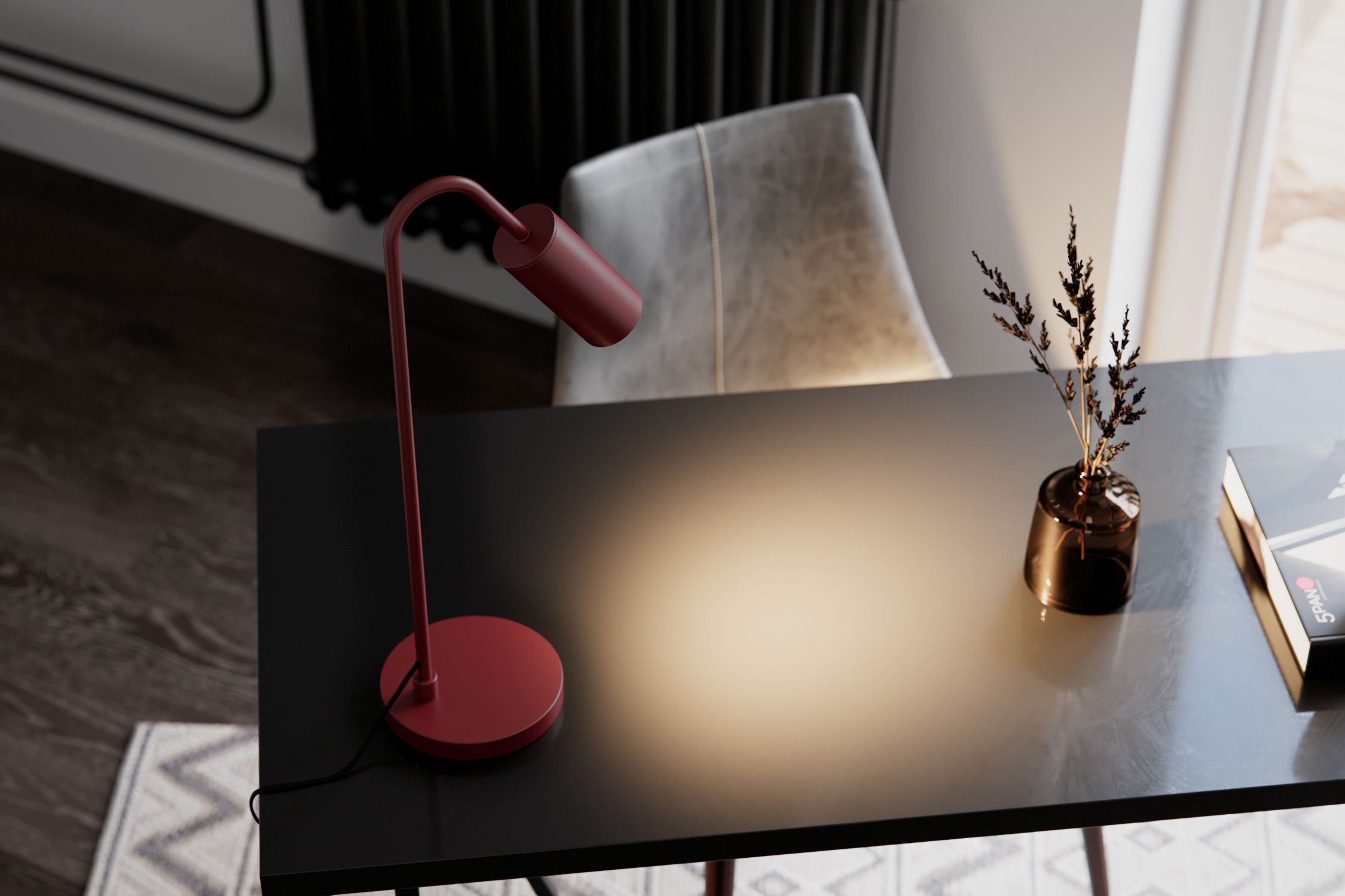 Tischlampe, roter Lampenschirm, Moderne Lampe, Metall, Schreibtischlampe