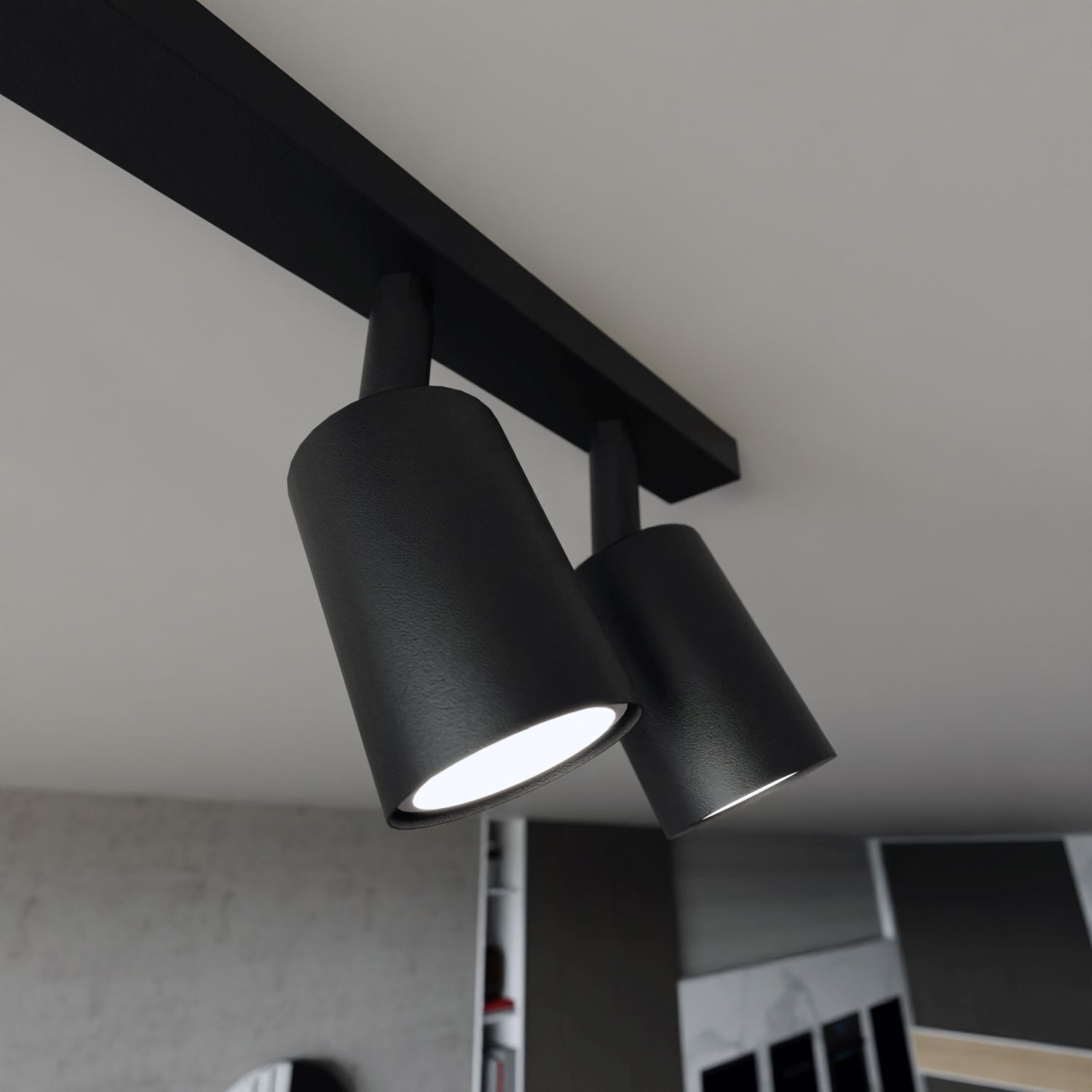 Plafonnier métal 116 cm de long noir GU10 6 flammes