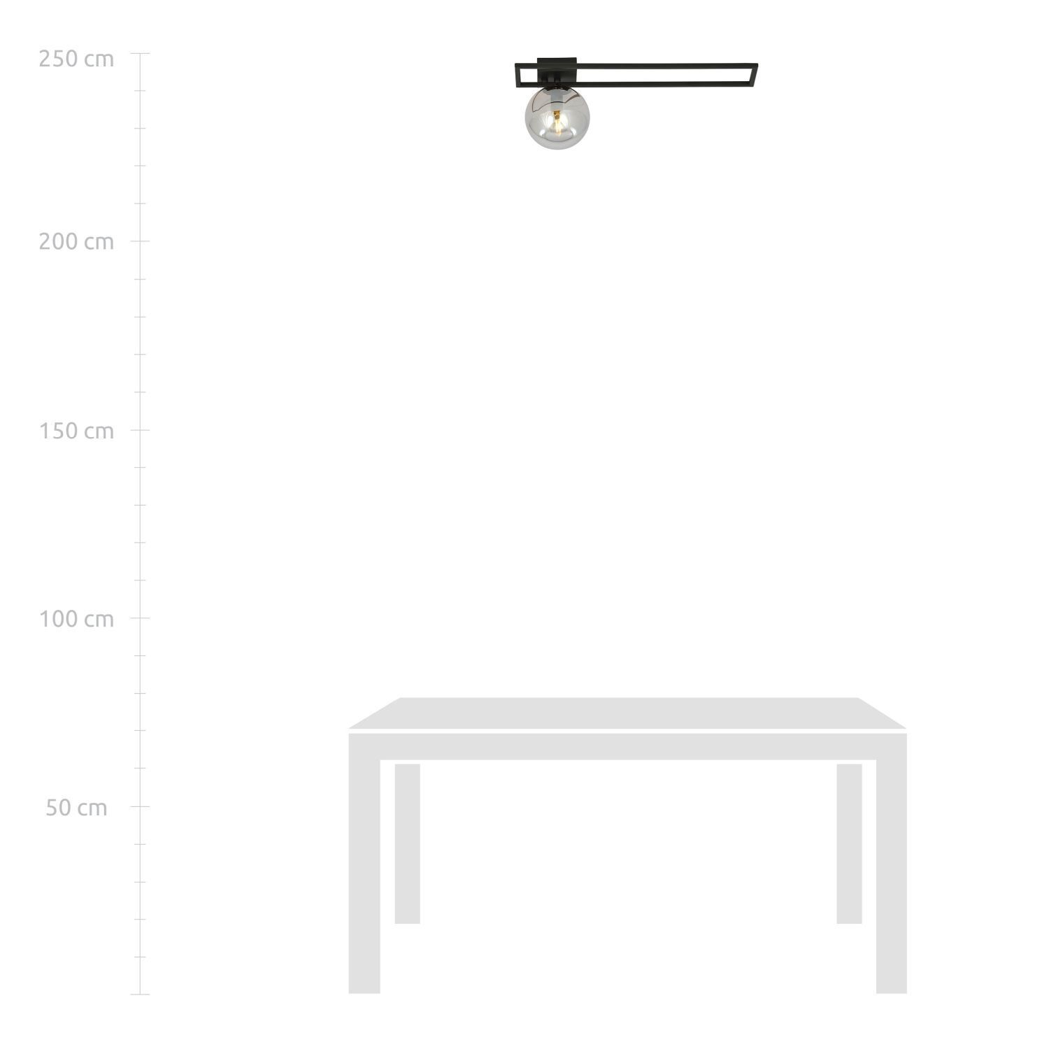 Plafonnier verre fumé métal 50 cm de long Abat-jour sphérique E14