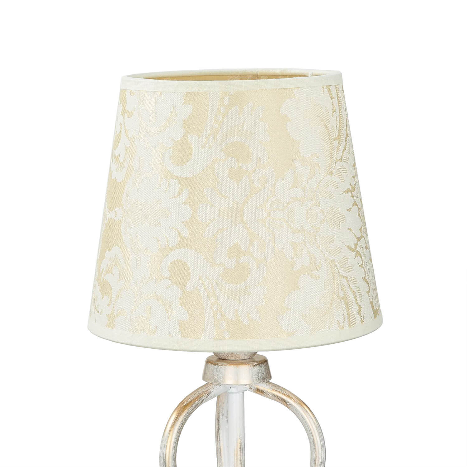 Lampe de chevet shabby or blanc tissu abat-jour 45cm