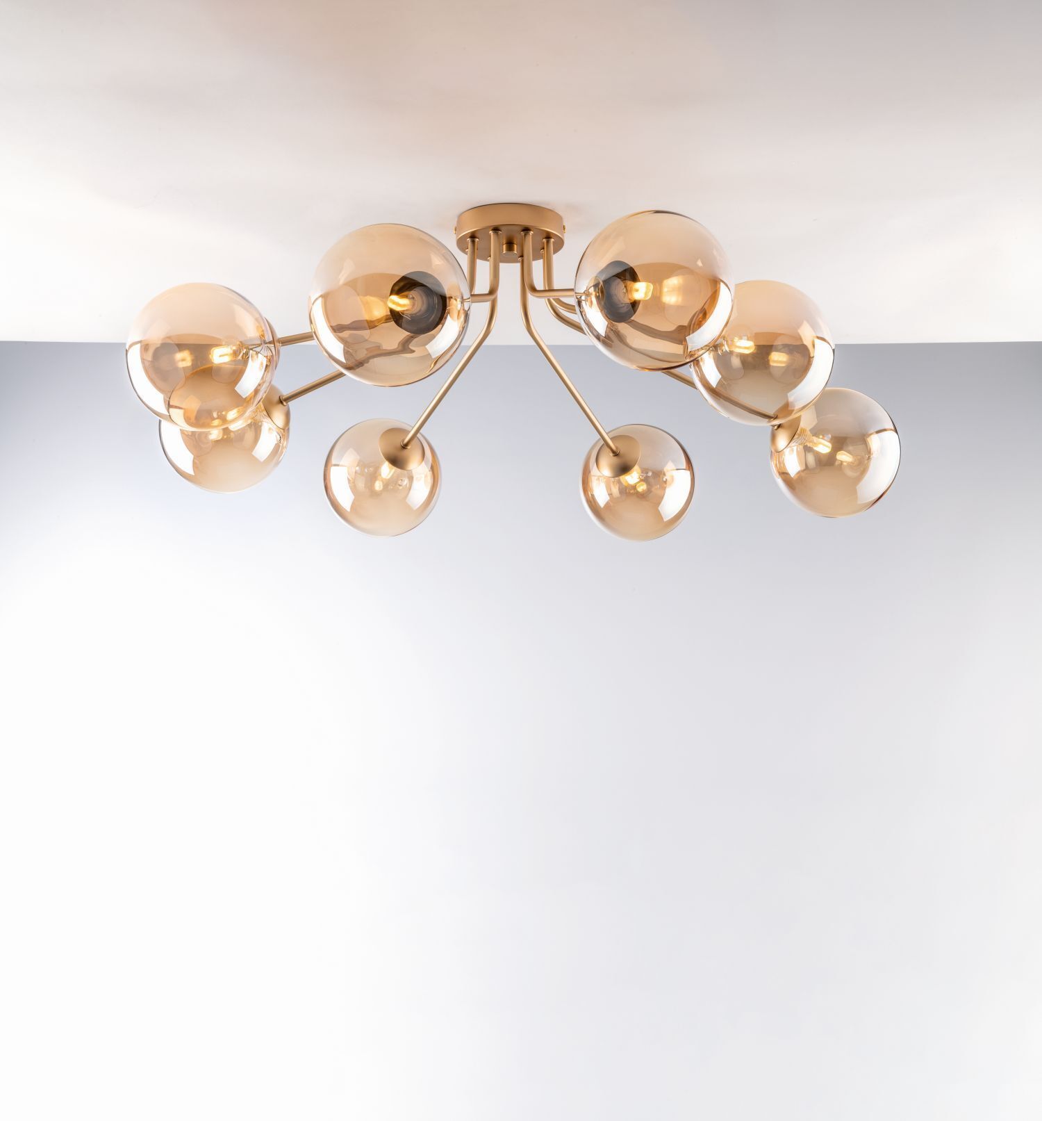 Lampe de plafonnier verre métal laiton champagne L:88 cm G9 Leuchter, Lampe, Deckenleuchte