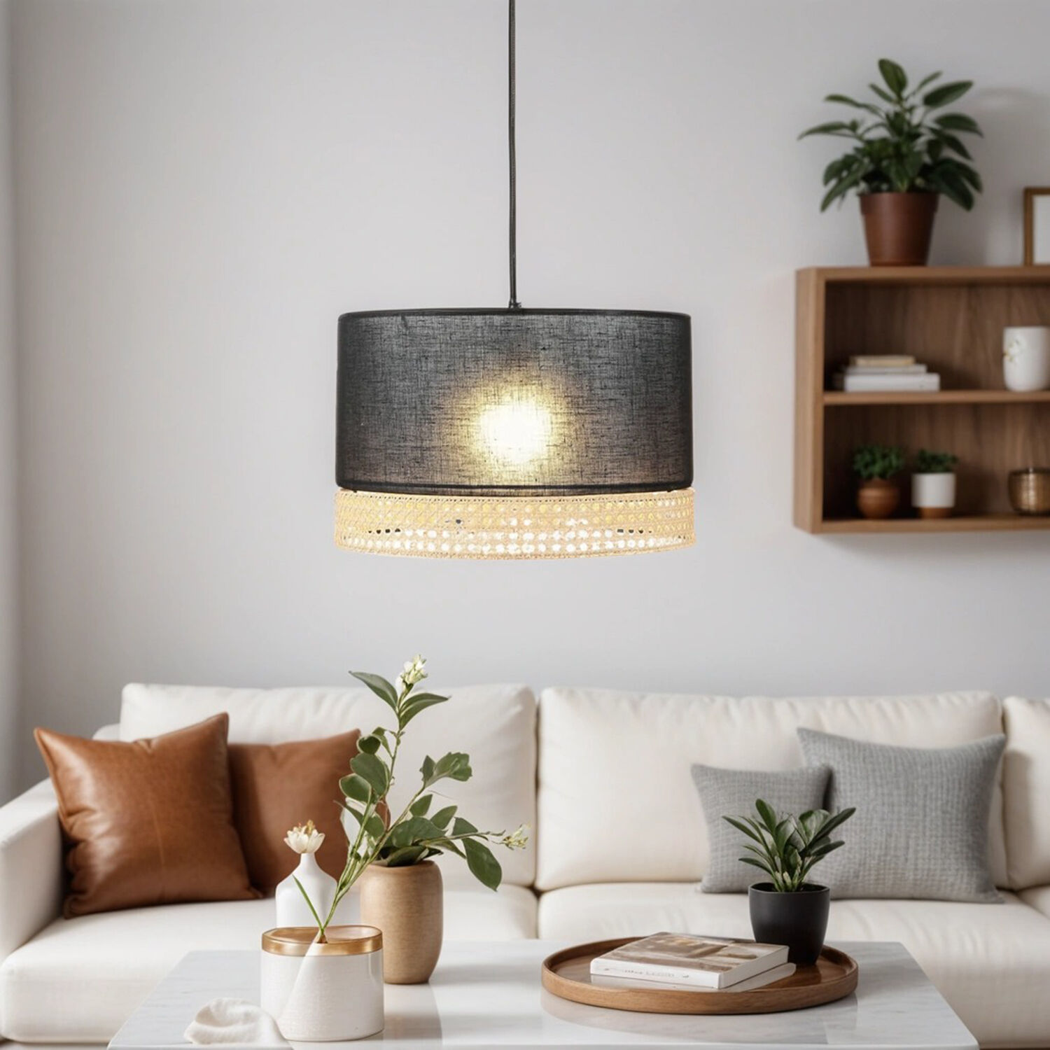 Lampe à suspendre tissu métal E27 en noir marron