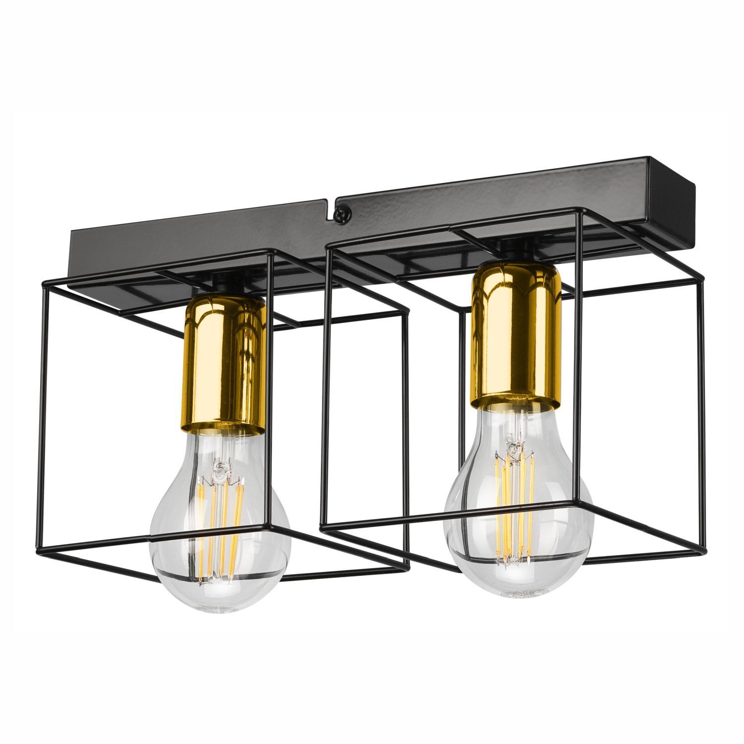 Plafonnier métal 2 flammes E27 32 cm long noir or