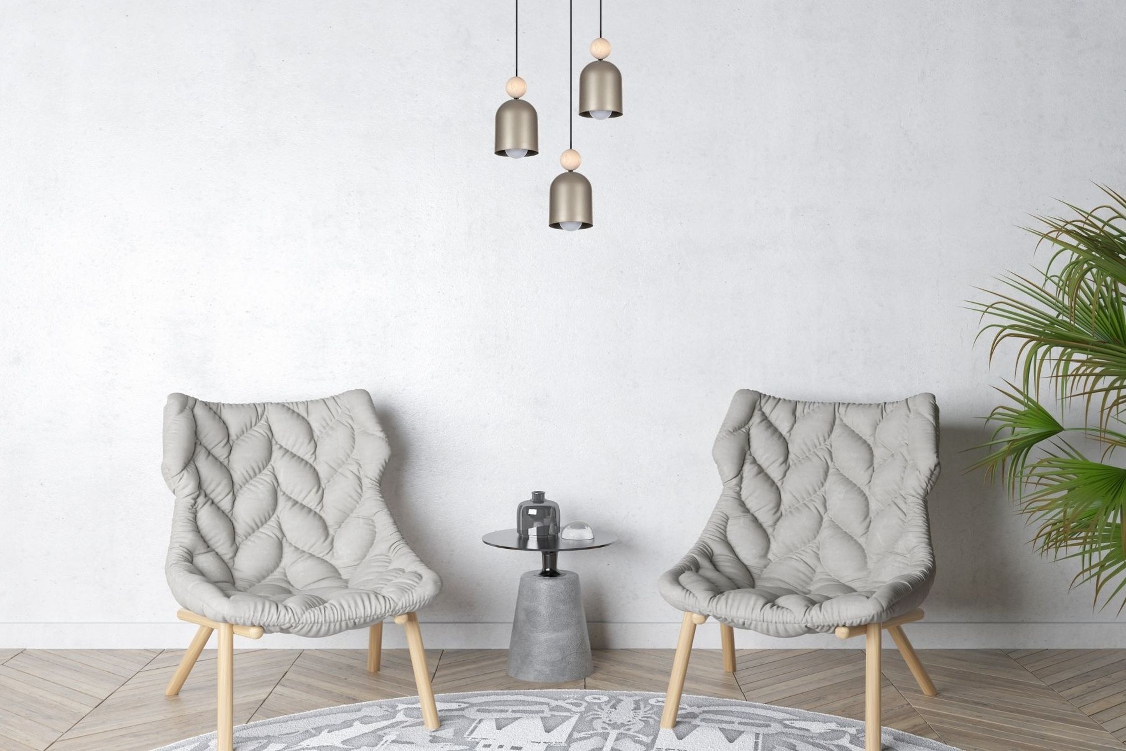 Lampe à suspendre Champagne Métal Bois 3-flmg E27 Ø36 cm