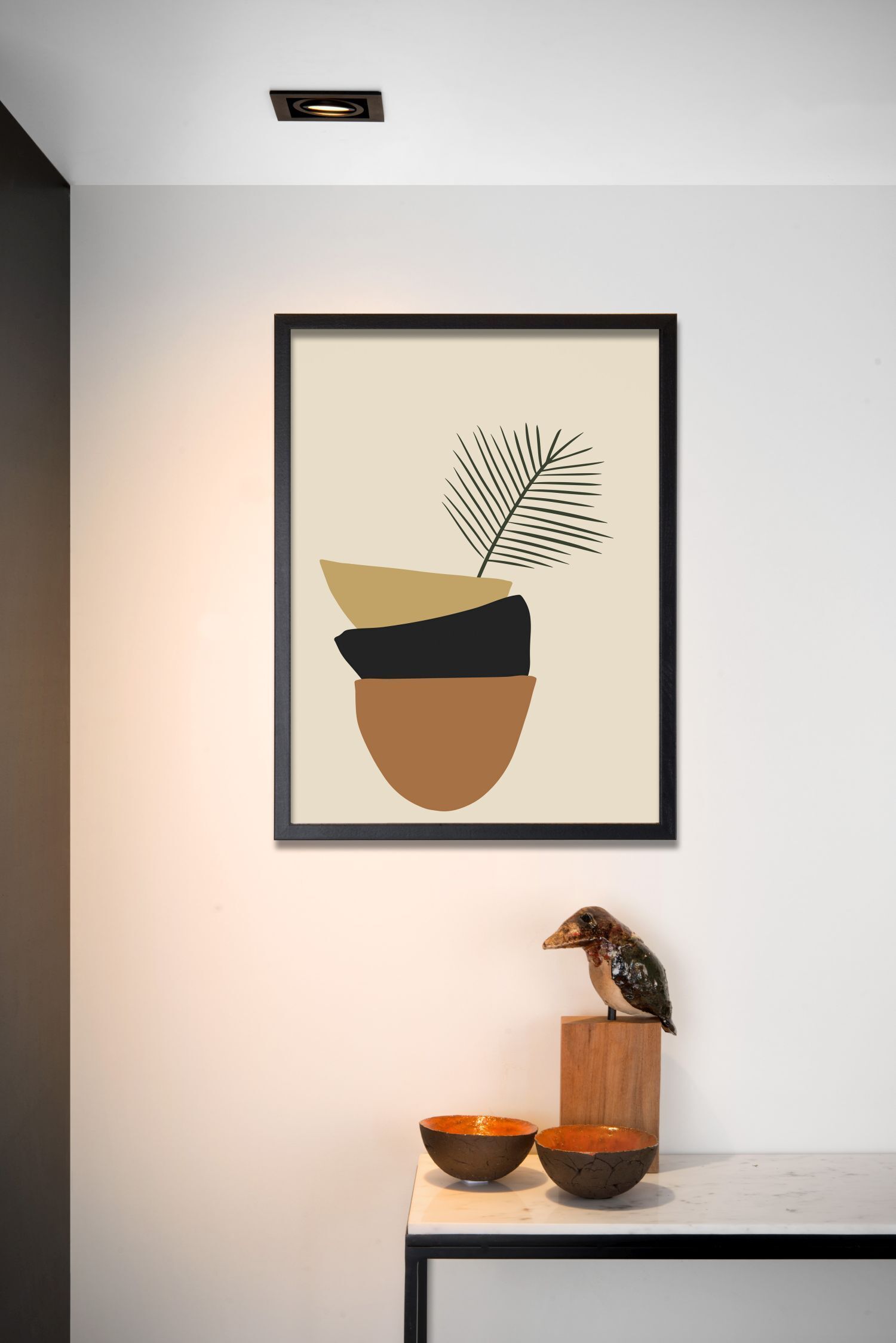 abstrakte Kunst, Pflanzenbild, gerahmtes Bild, Vasenformen, neutrale Farben