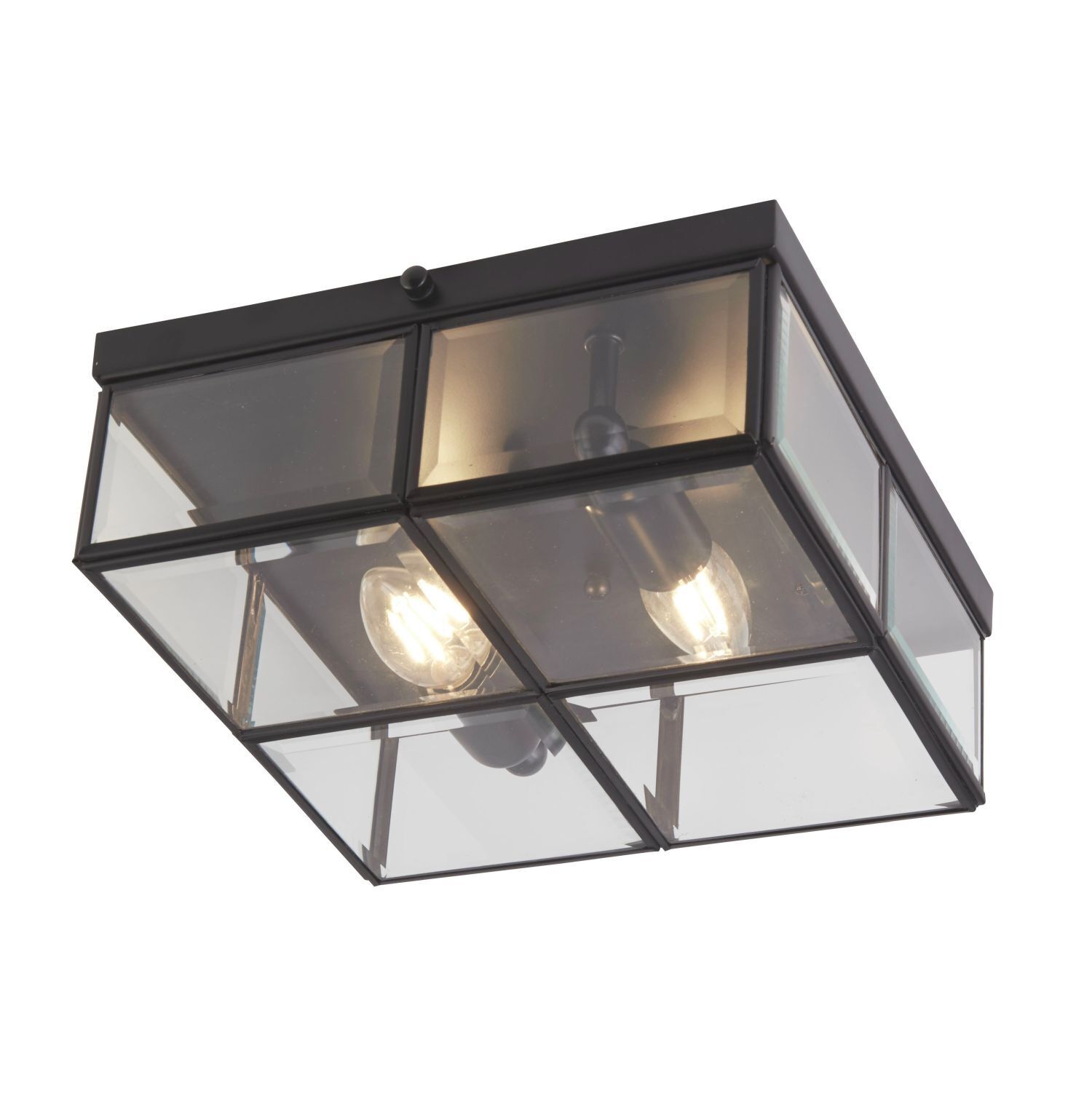 Plafonnier 2 flammes E14 noir mat verre métal