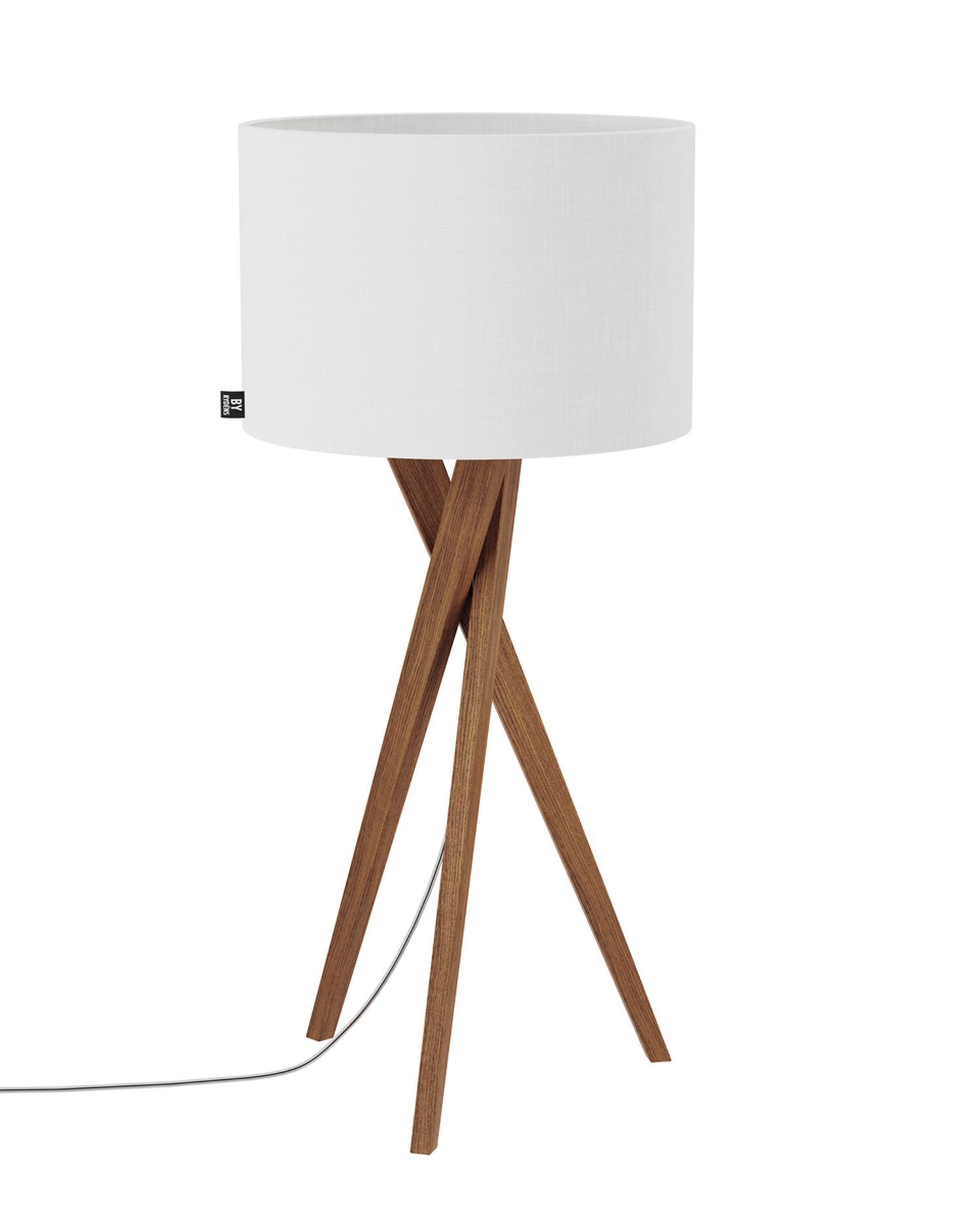 Lampe de table bois tissu 55 cm trépied chêne blanc E27