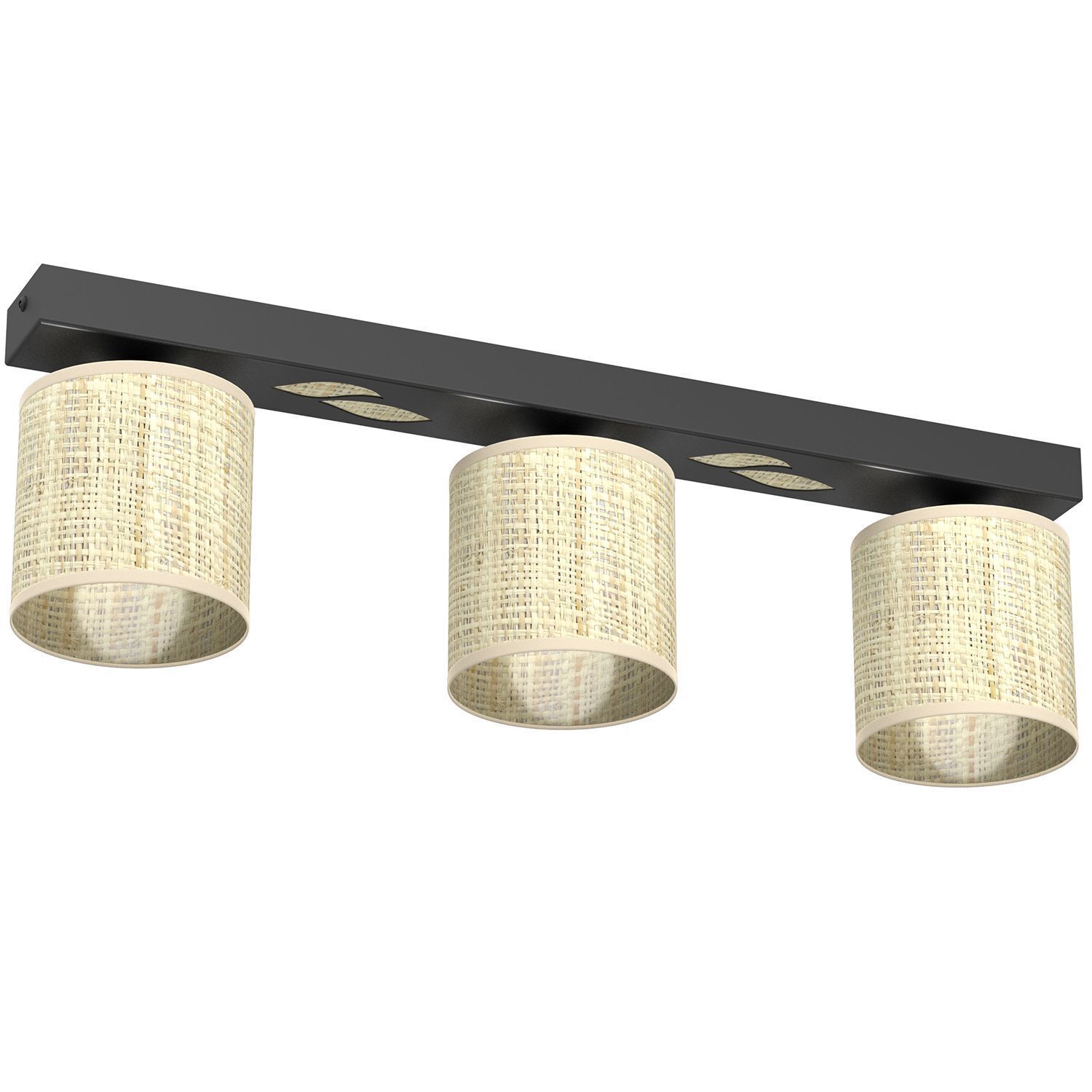 Plafonnier long rotin métal noir E27 50 cm
