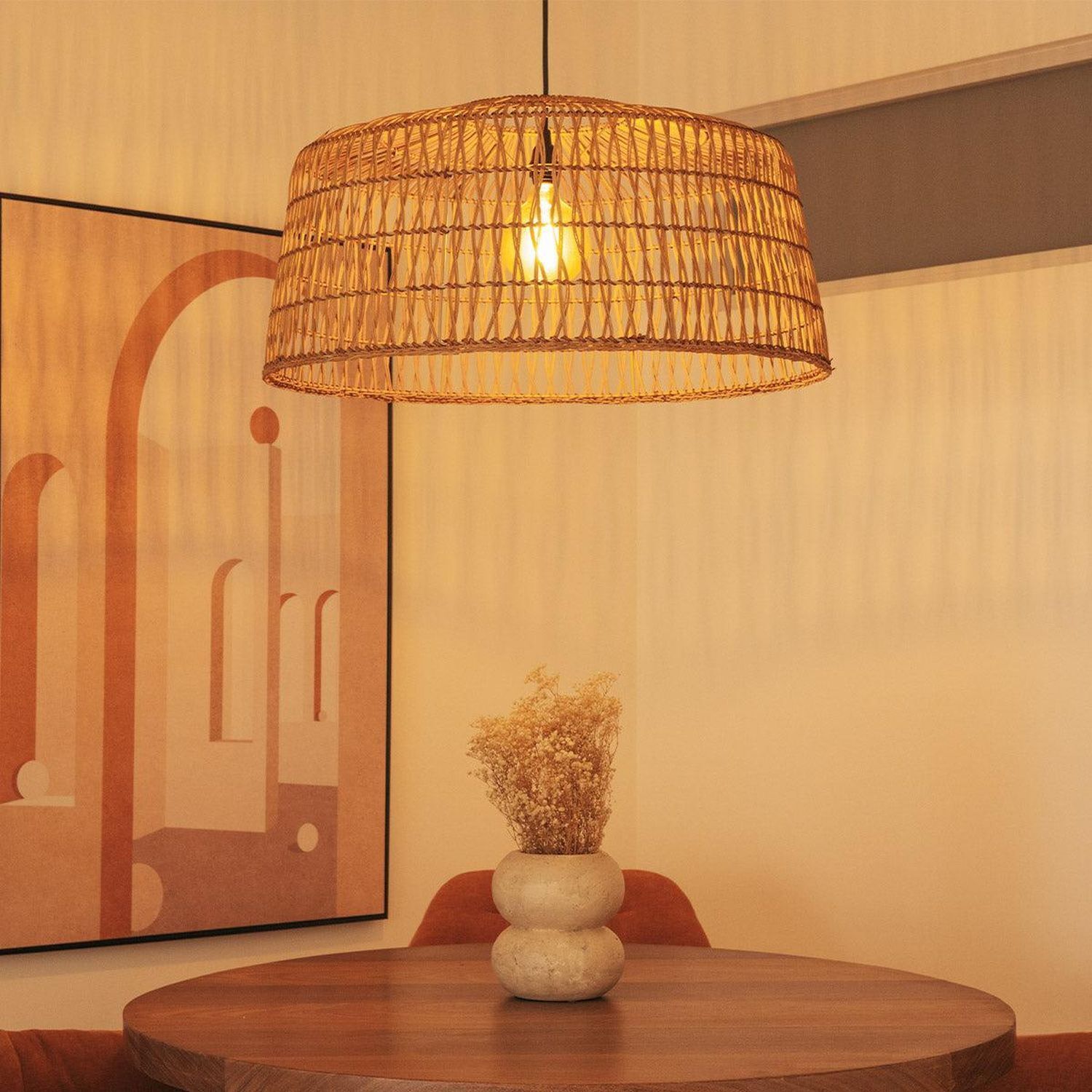 Suspension rotin E27 grand Ø 79 cm rond en naturel Boho