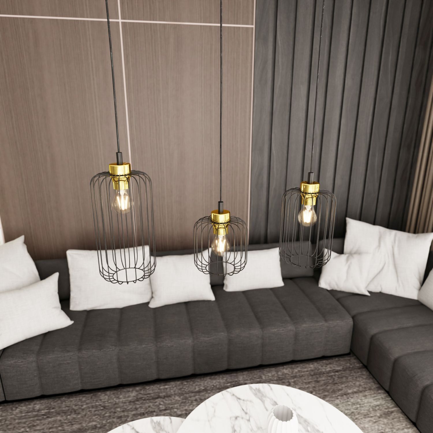 Elégante lampe à suspendre Noir Or Métal E27 L:40 cm Innenarchitektur, Inneneinrichtung, Kissen, Couch, Wohnzimmer