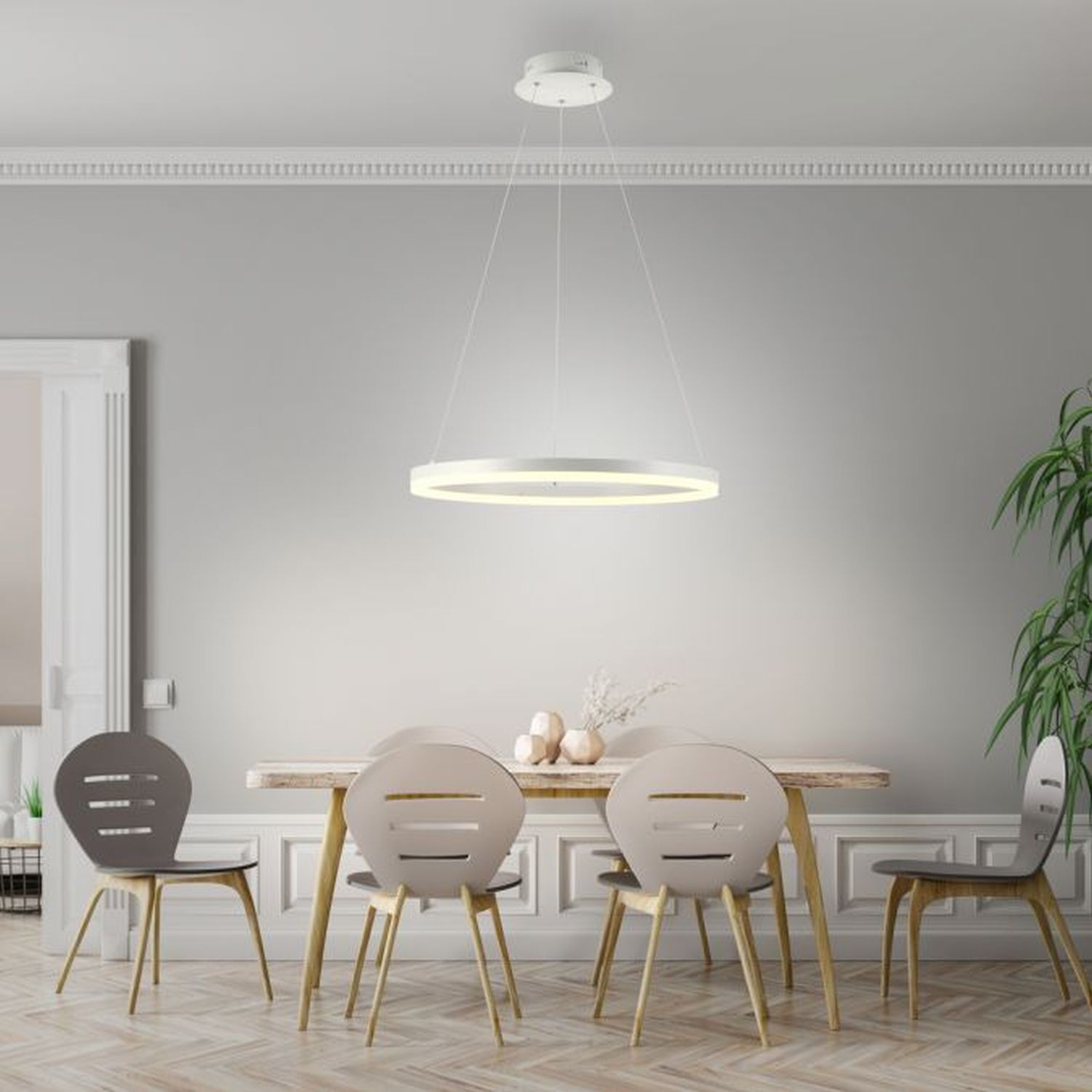 Suspension LED Blanc dimmable 38 W 3000 K Ø60 cm Anneau Esszimmer, Esstisch, Tisch, Innenarchitektur, Deckenleuchte