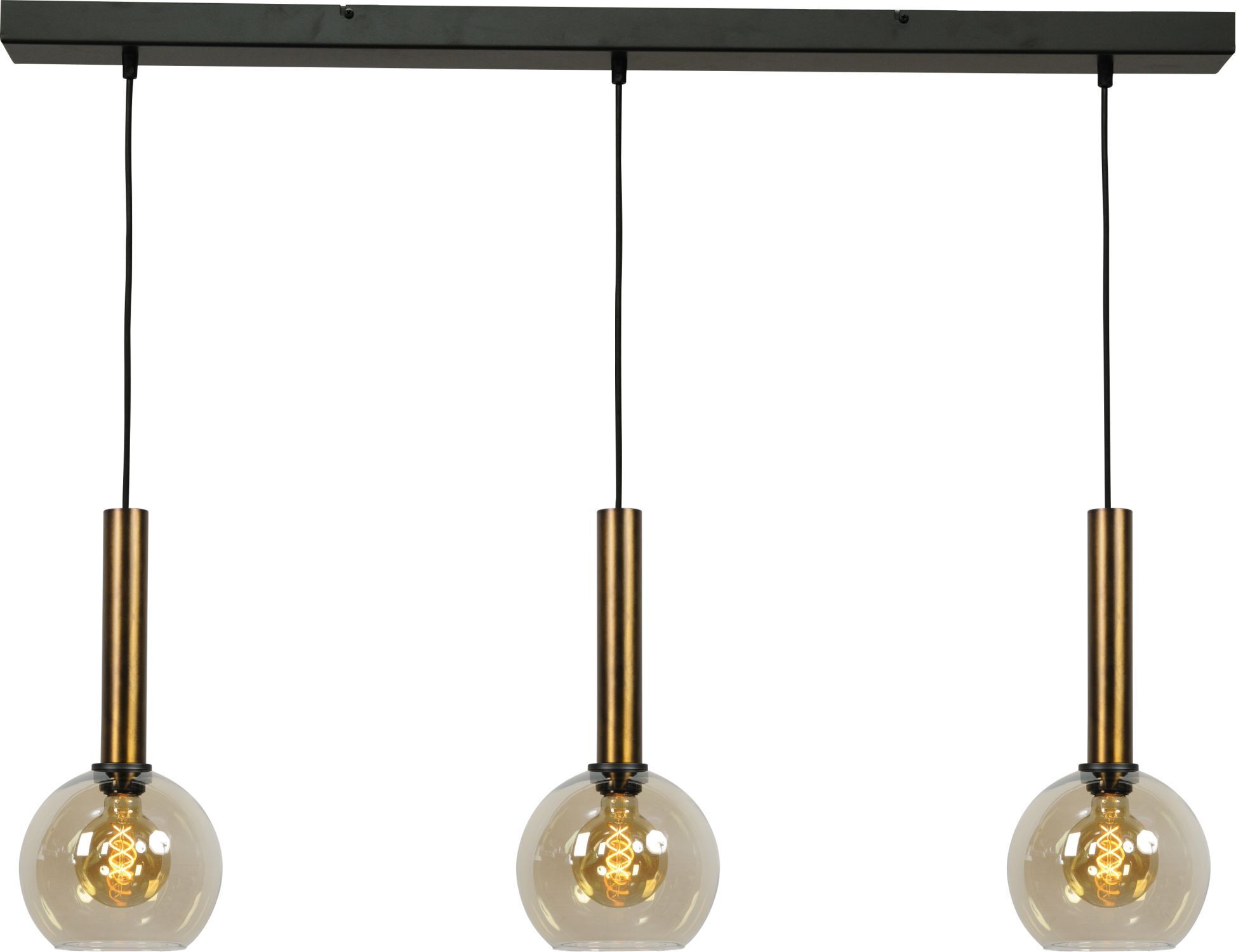 Suspension laiton noir 3 flammes E27 verre métal