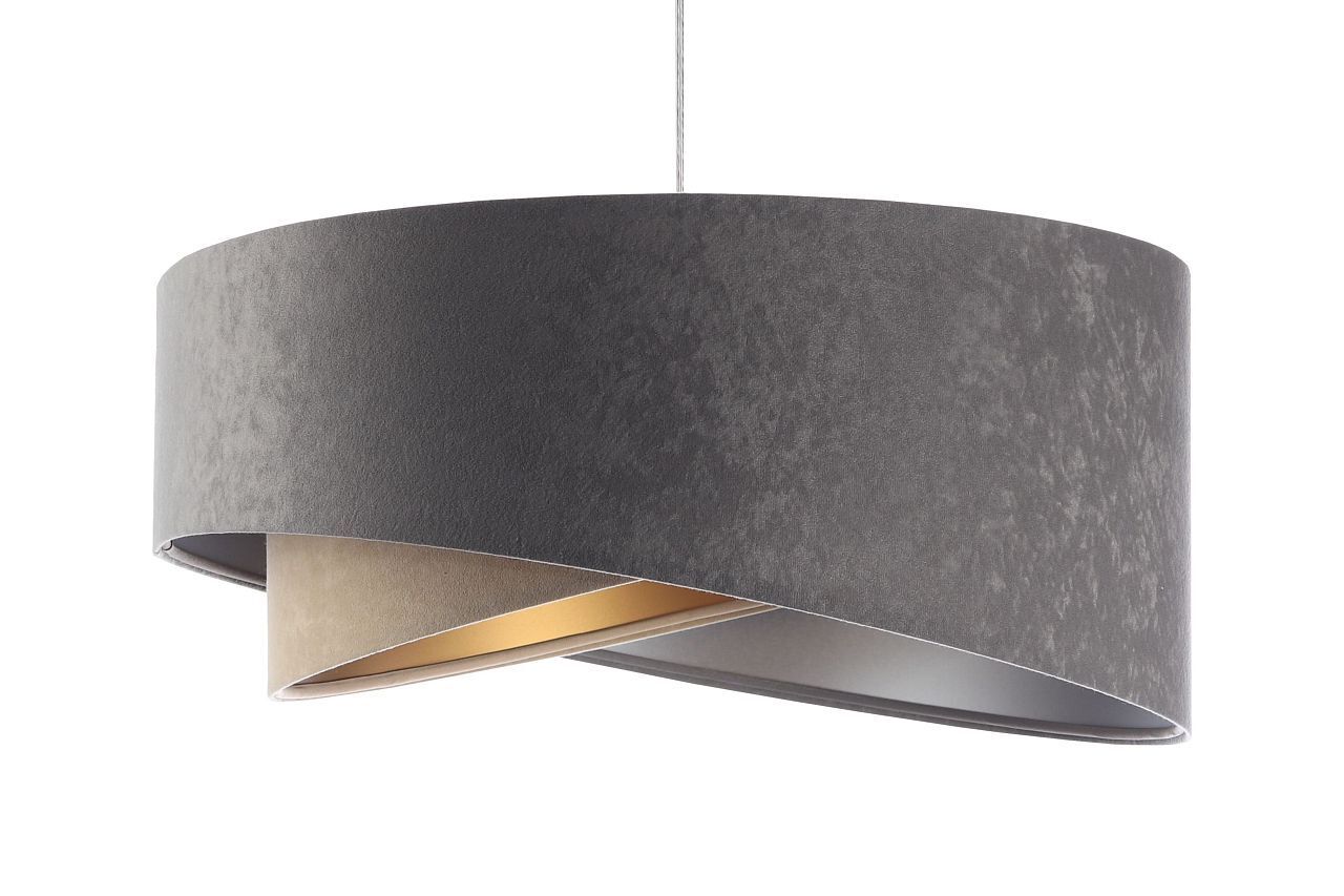 Suspension ronde Ø 50 cm Gris Argent Beige Or E27 Tissu