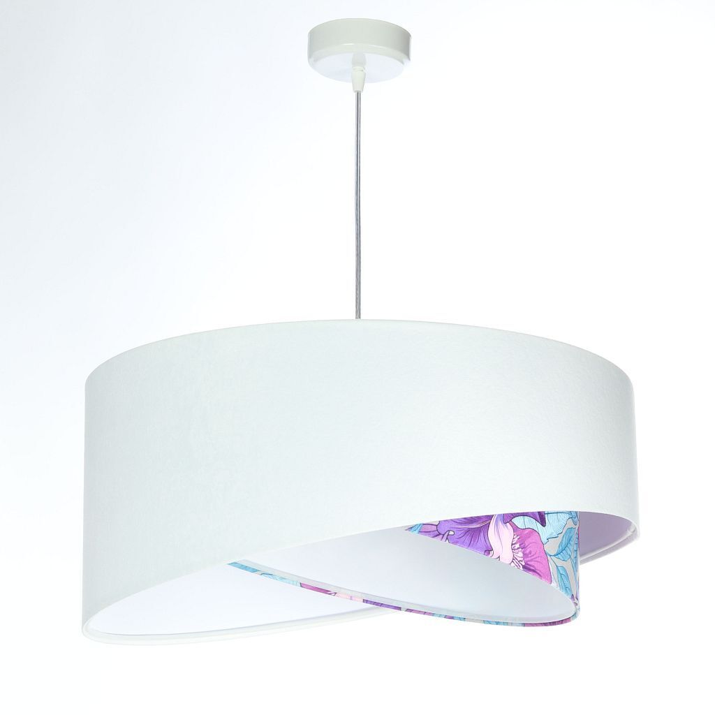 Suspension Blanc Violet Fleurs Print E27 rond Ø 50 cm Tissu Deckenleuchte, Lampe, Deckenventilator, Gerät, Elektrisches Gerät