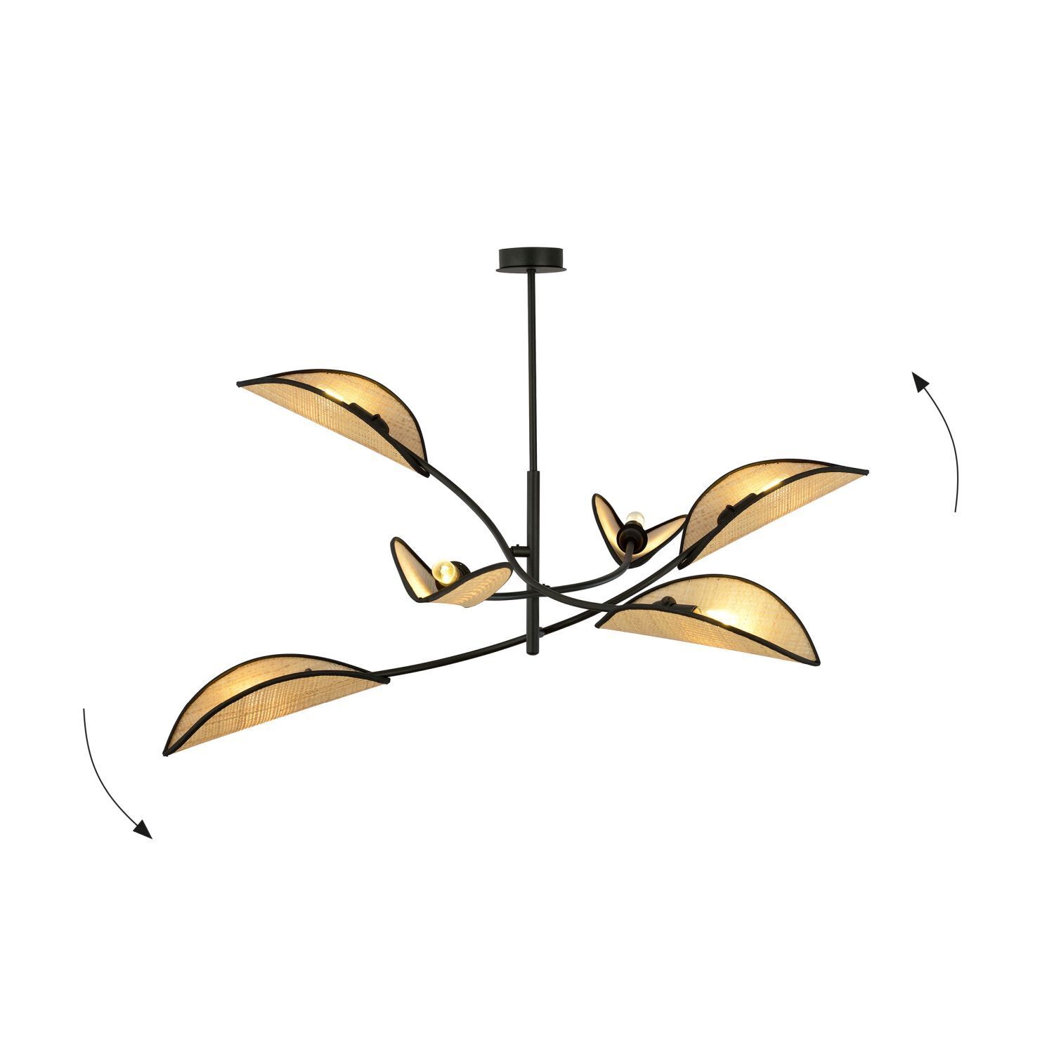 Plafonnier métal rotin 102 cm long pivotant E14 6 flammes