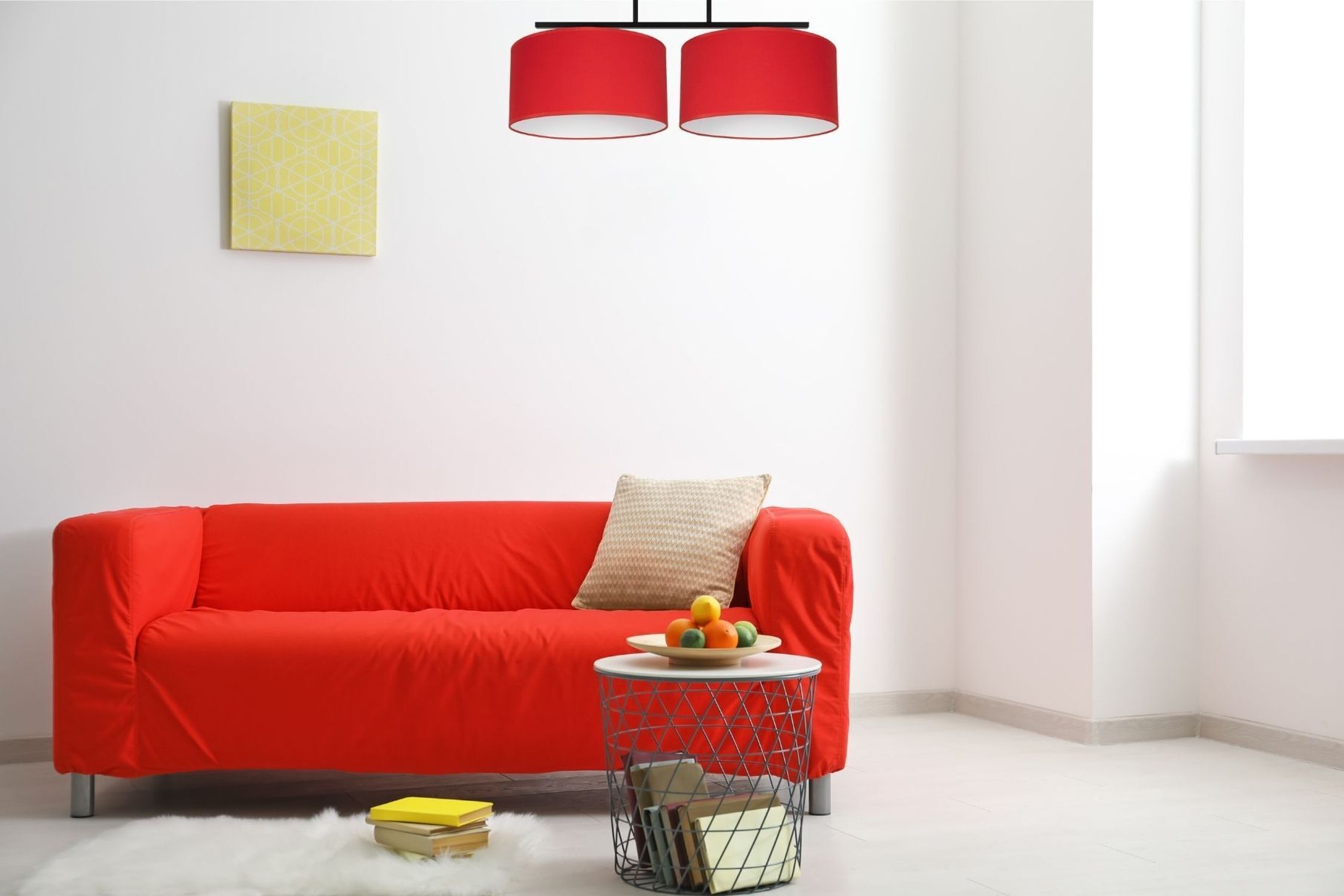 Deckenleuchte Stoff blendarm Schwarz Rot Weiß E27 70 cm Sofa, Couch, Rot, Wohnzimmer, Couchtisch