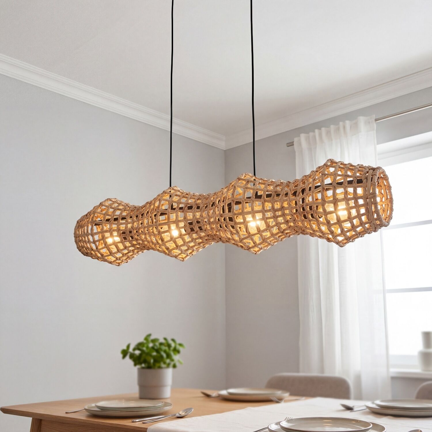 Suspension rotin naturel scandinave E27 4-flamme