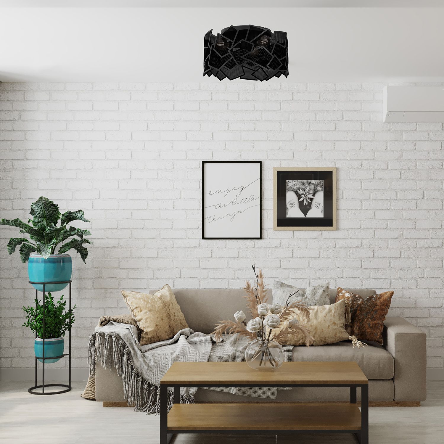 Dekorative Wandlampe Metall Schwarz B:49,5 cm Modern Dekoration für Zuhause, Innenarchitektur, Kissen, Wohnzimmer, Pflanze