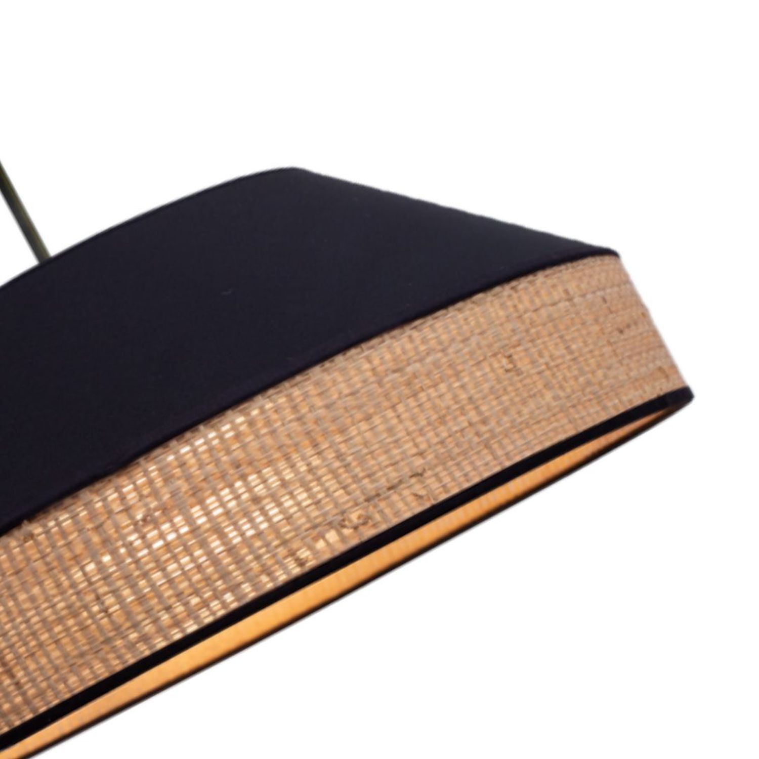 Runde Hängelampe Stoff Rattan Schwarz Natur E27 Ø45 cm Hut, Filzhut, Geflecht, Schwarz, Band