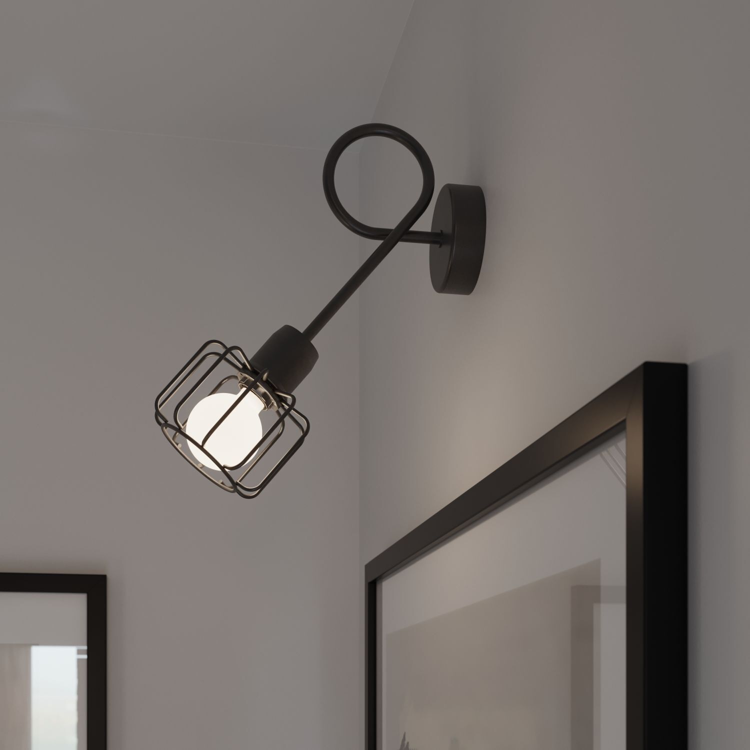 Applique noire métal rétro E14 abat-jour cage TISTA