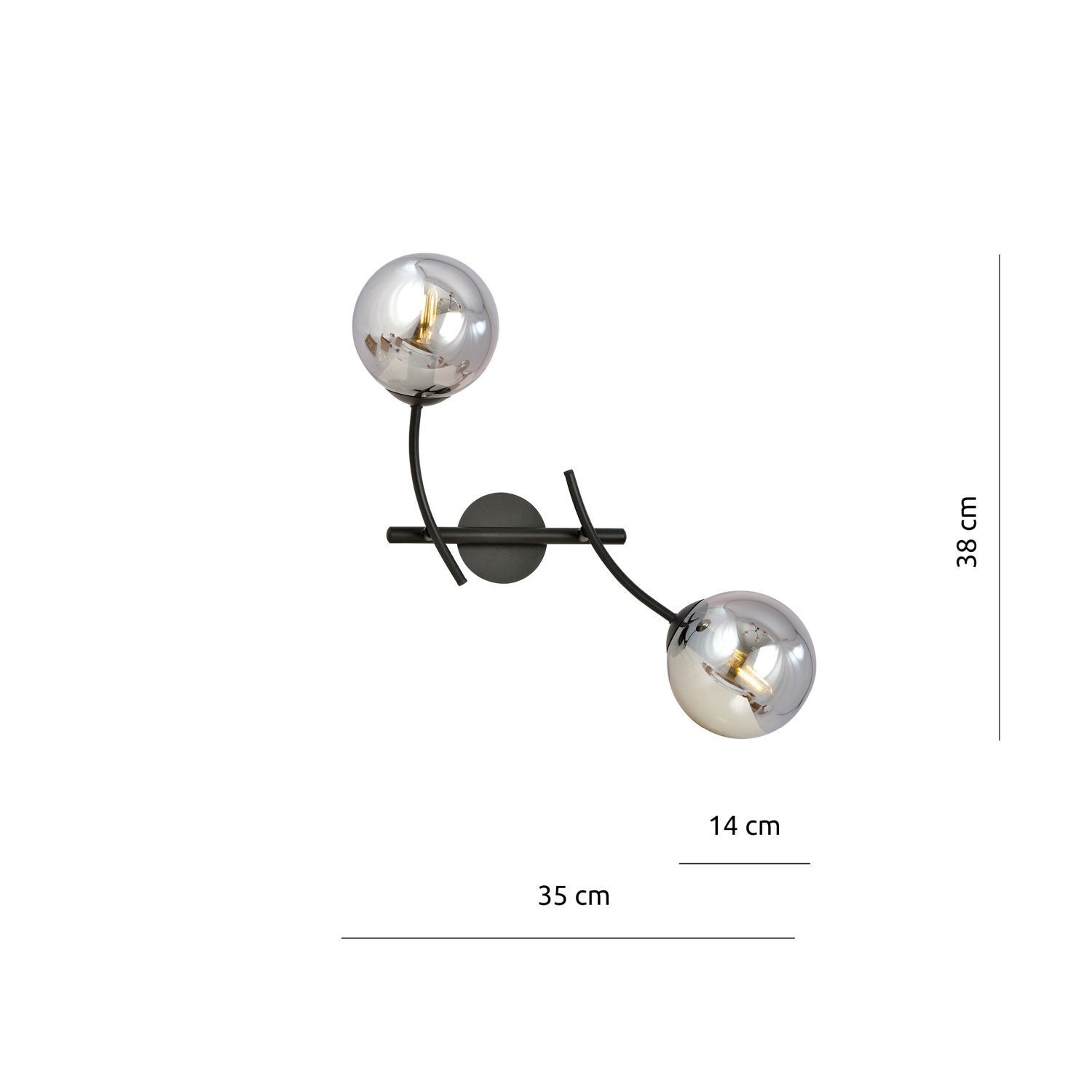 Applique murale verre fumé métal ajustable E14 2 flammes
