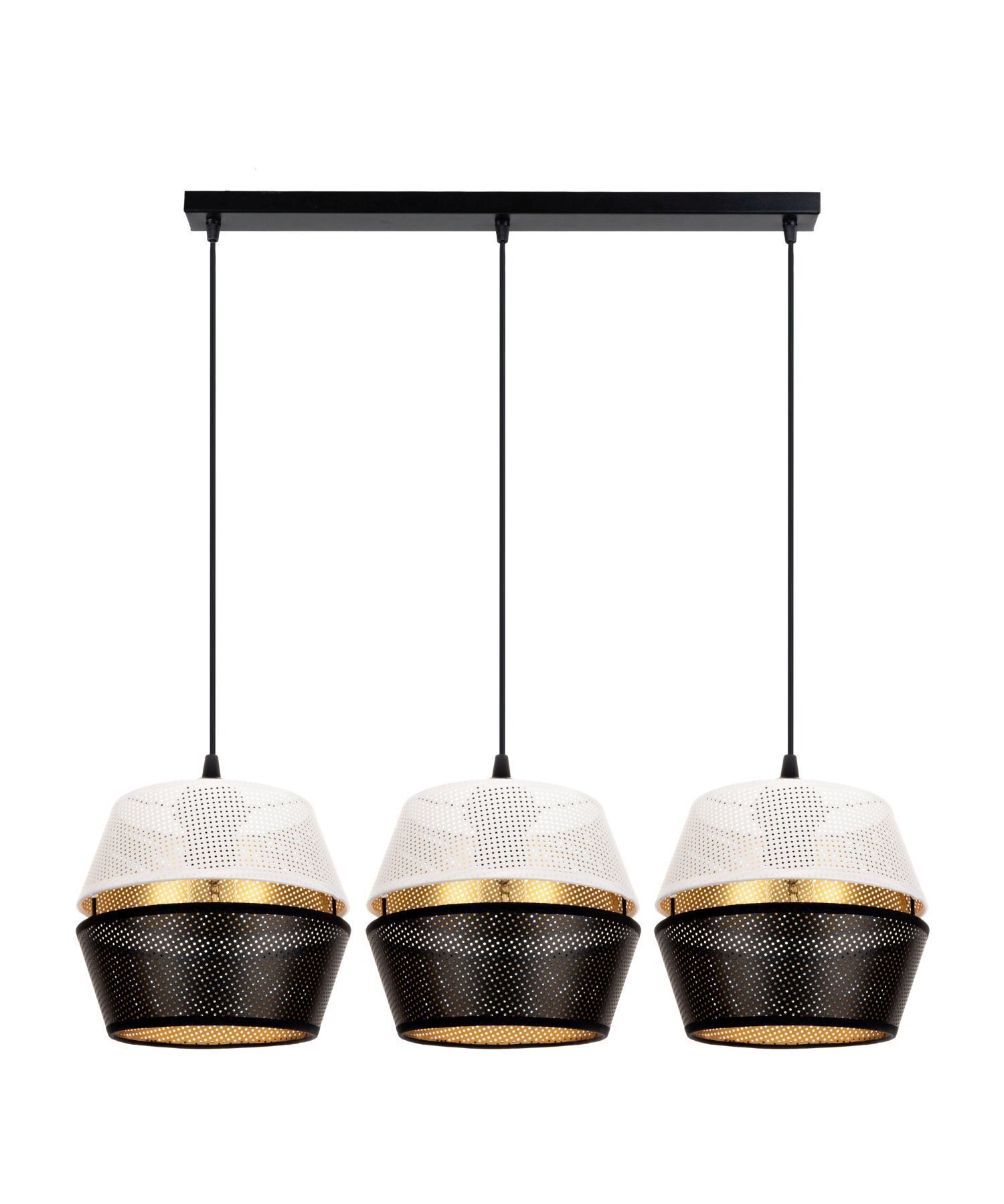 Longue lampe à suspendre 3 flammes métal noir blanc or E27