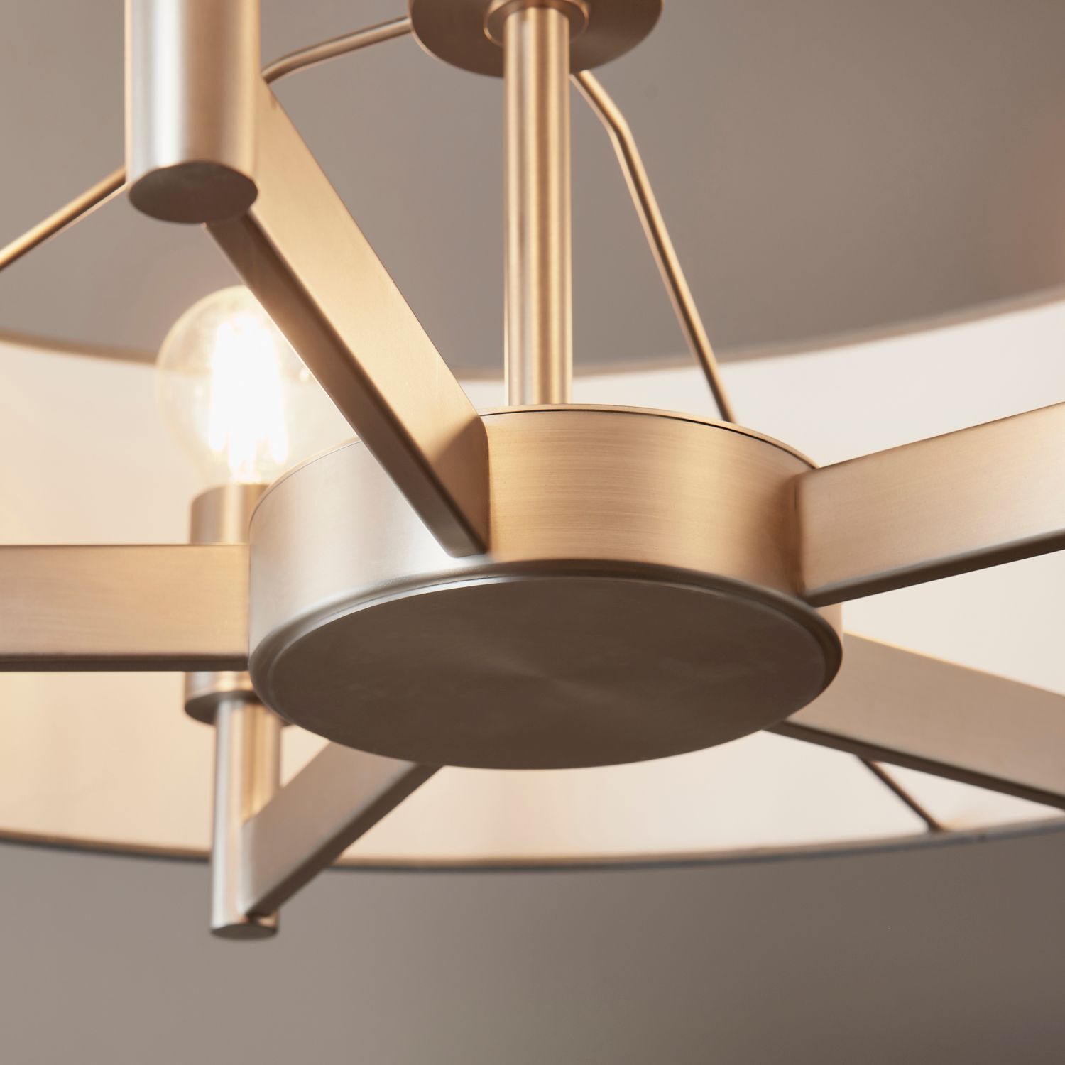Lampe à suspendre ronde Ø 80 cm tissu métal 5x E27 en nickel gris