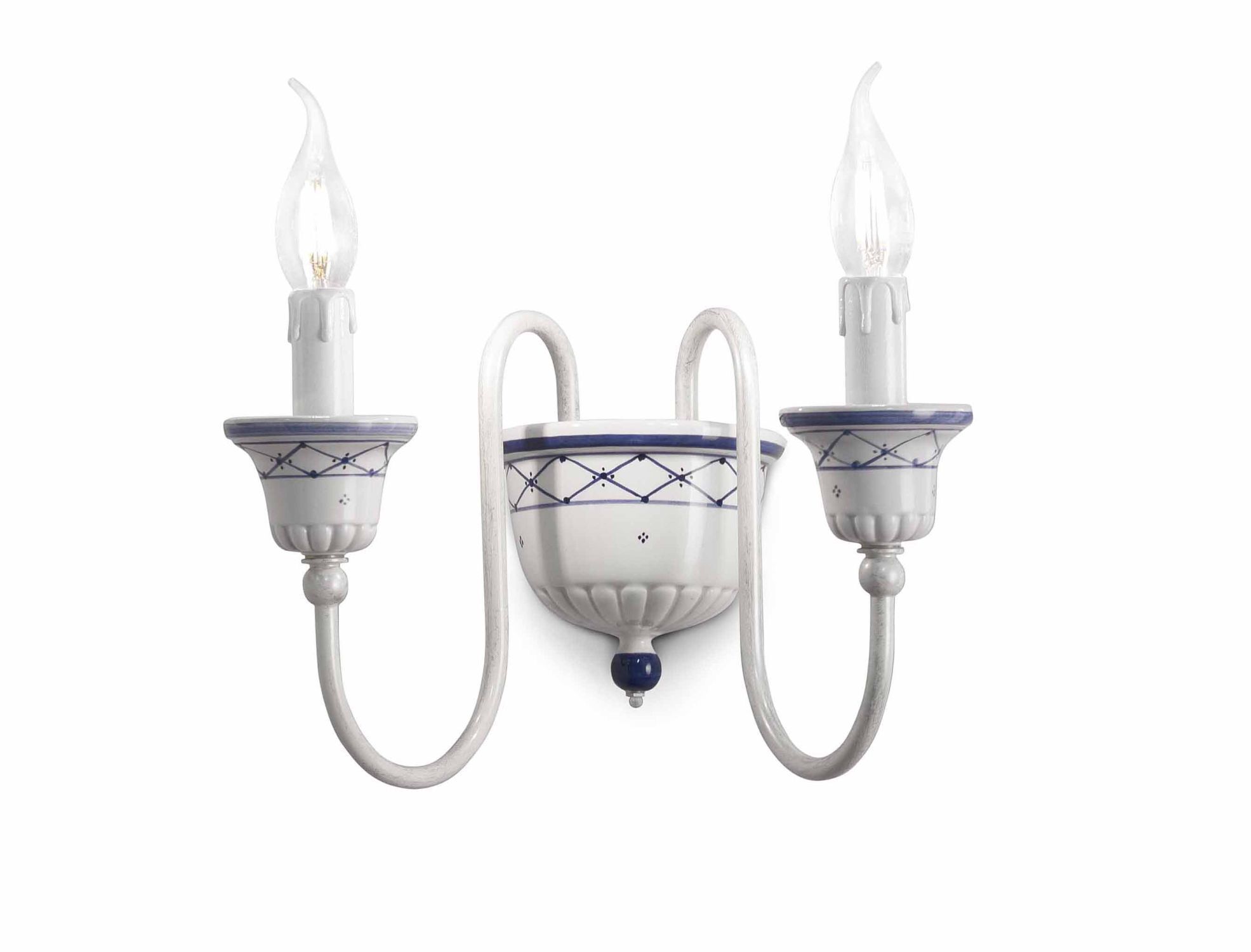 Applique céramique L : 32 cm Blanc Bleu E14 2 flammes