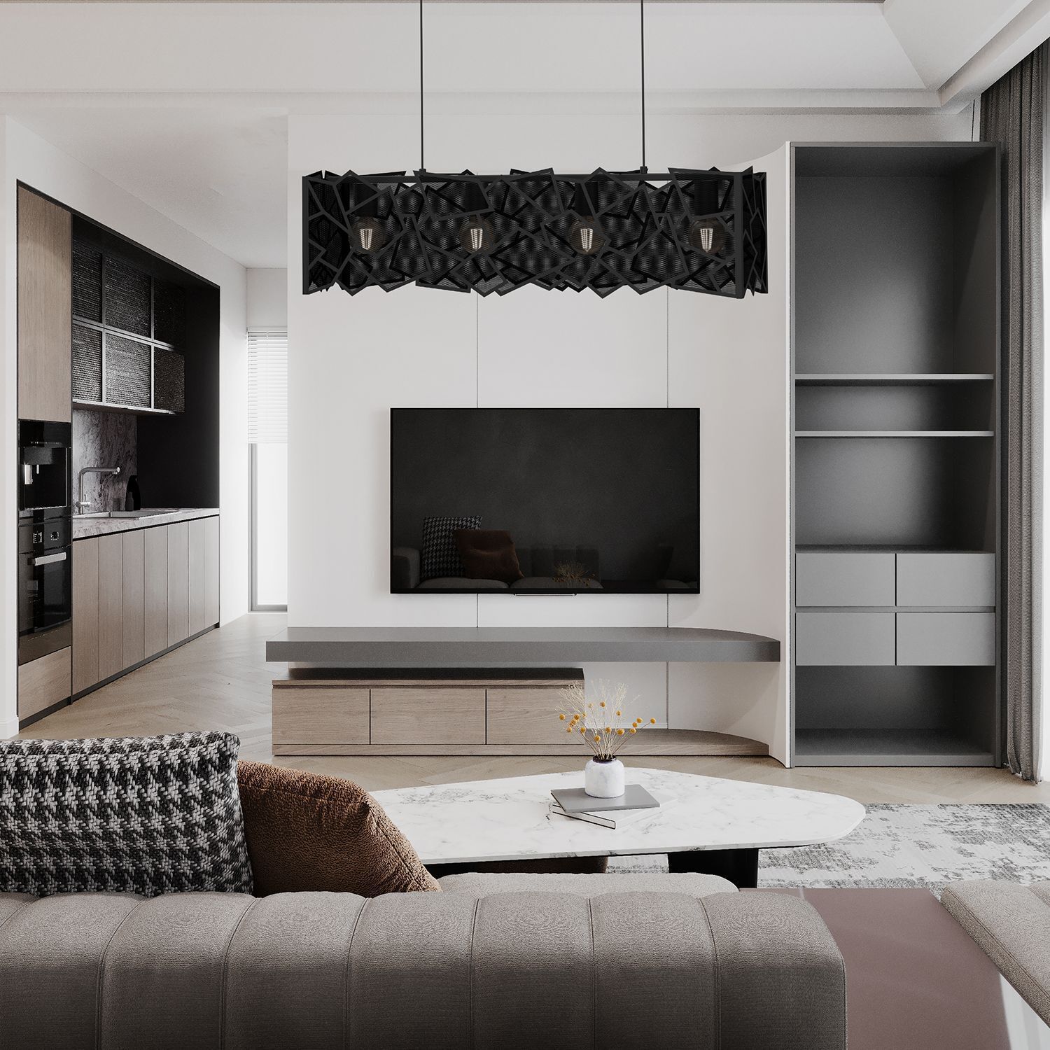 Lampe à suspendre moderne Noir Métal L:90 cm E27 décoratif