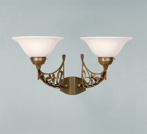 Applique laiton verre P:32 cm E27 2 flammes Art Nouveau