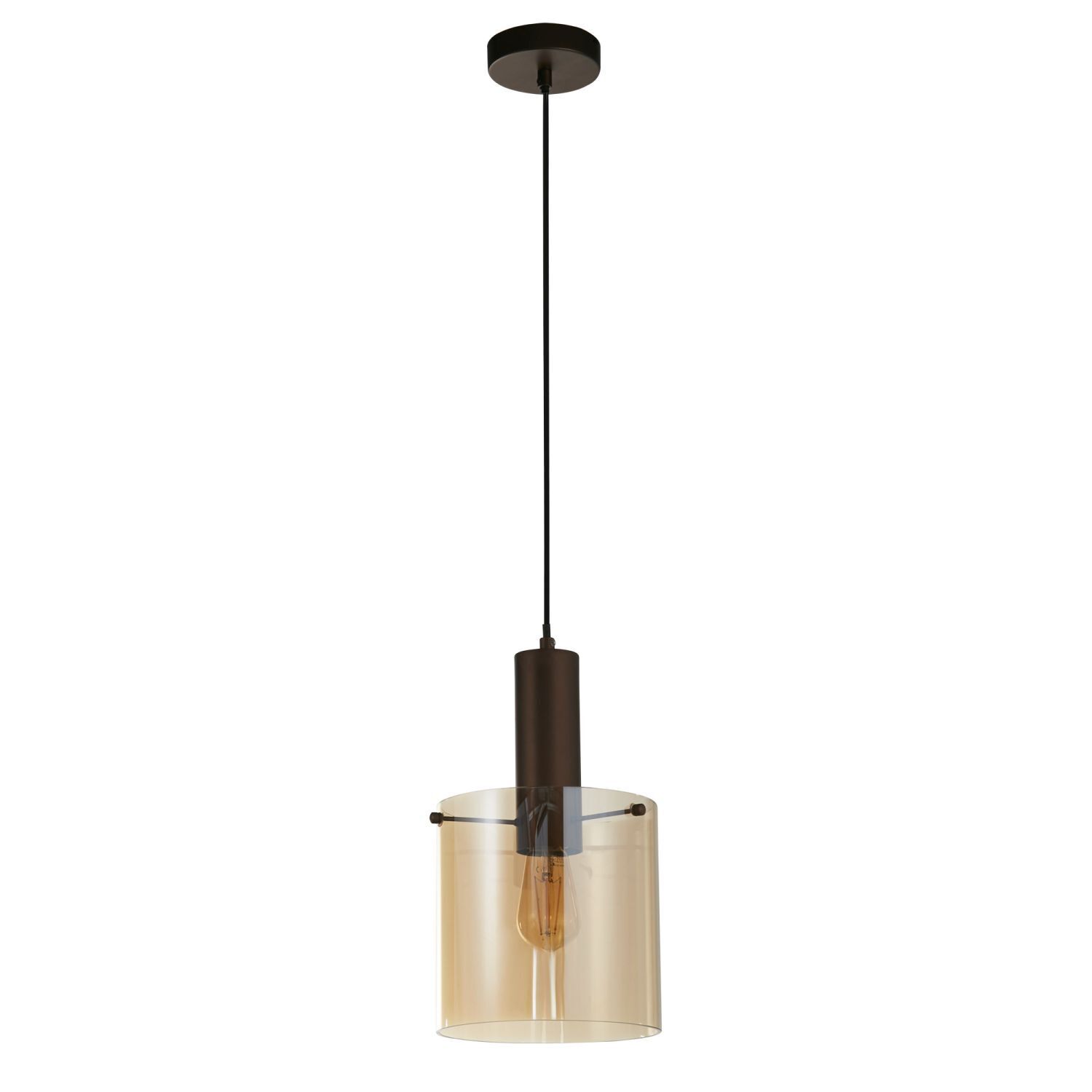 Suspension verre métal brun ambre E27 D : 20 cm