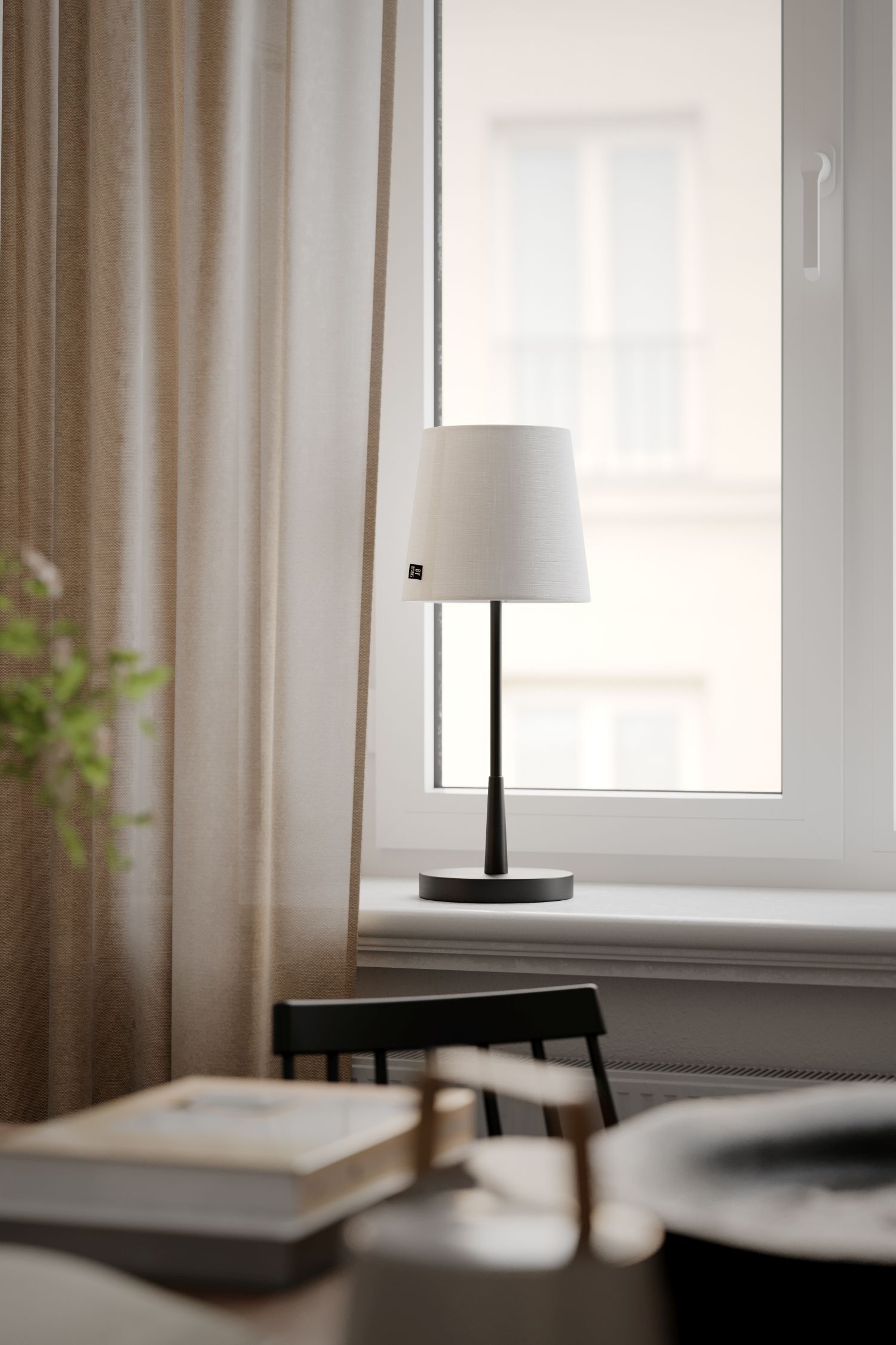 Lampe de table métal tissu 48,5 cm de haut E27 noir blanc Lampe