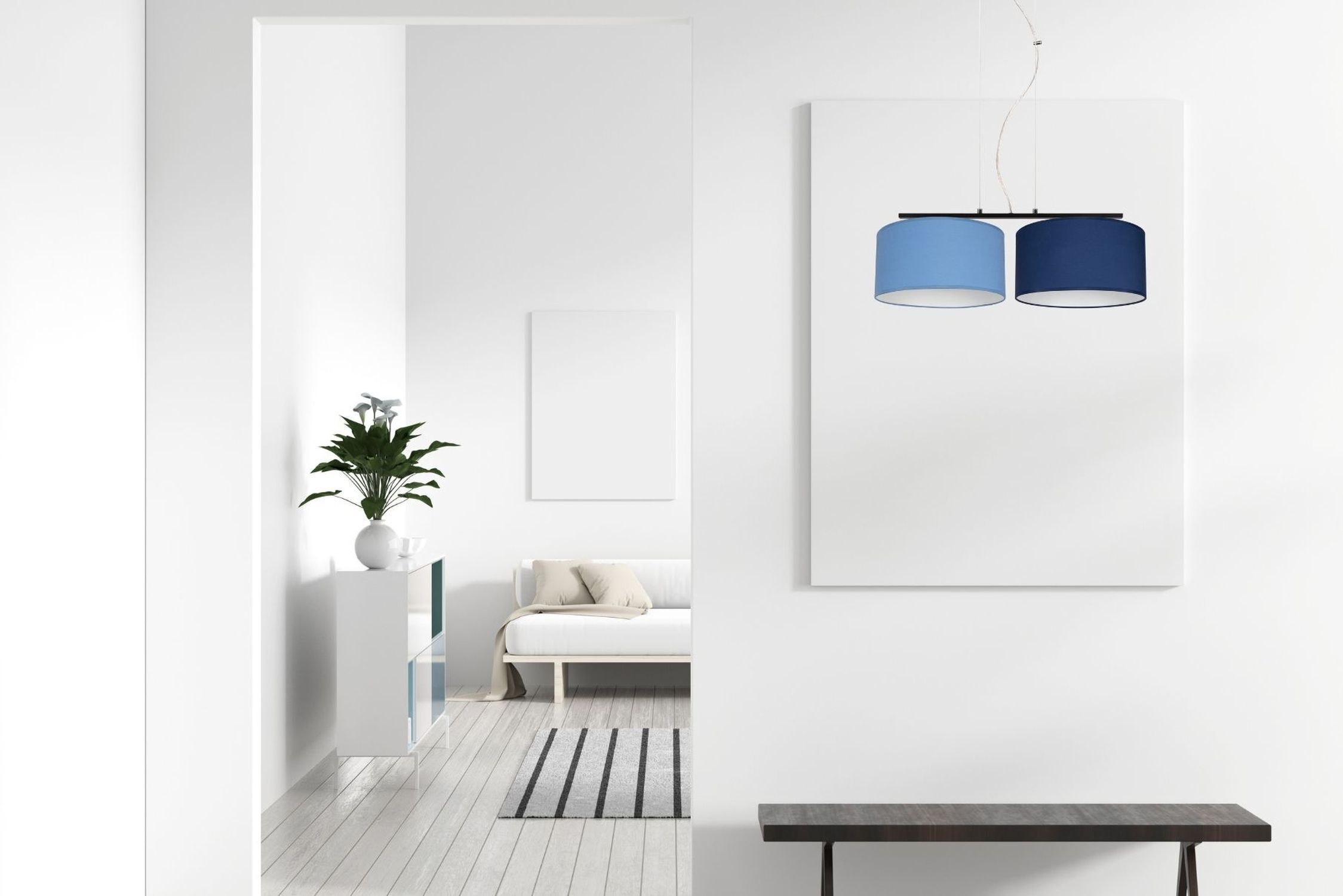 Lampe à suspendre allongée Tissu Noir Bleu E27 L:70 cm Innenarchitektur, Pflanze, Pflanze im Topf, Pflanzgefäß, Vase