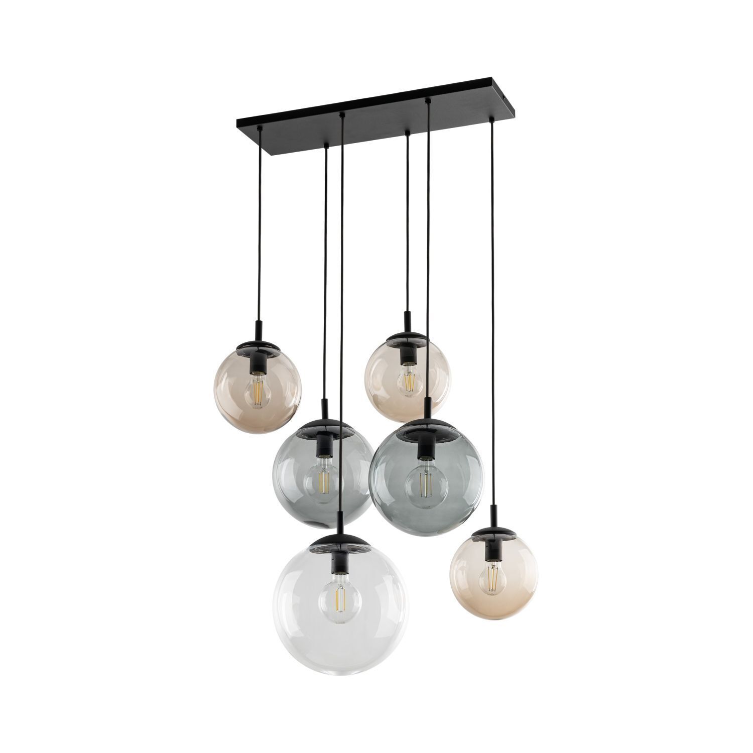 Suspension verre fumé L : 77 cm H : max. 140 cm 6x E27