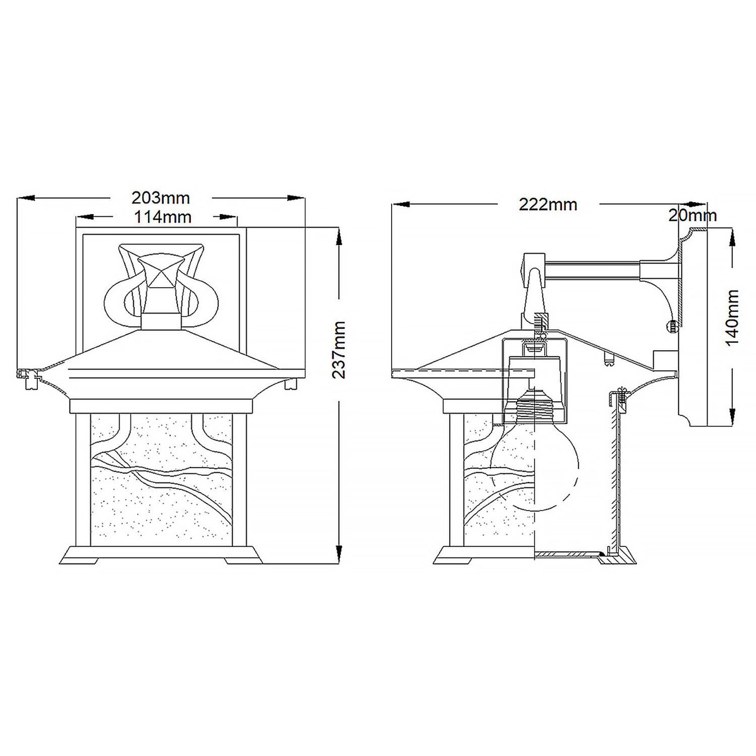 Lampe d'extérieur murale cuivre antique H : 23,7 cm IP44 E27 alu verre CAD-Diagramm, Diagramm
