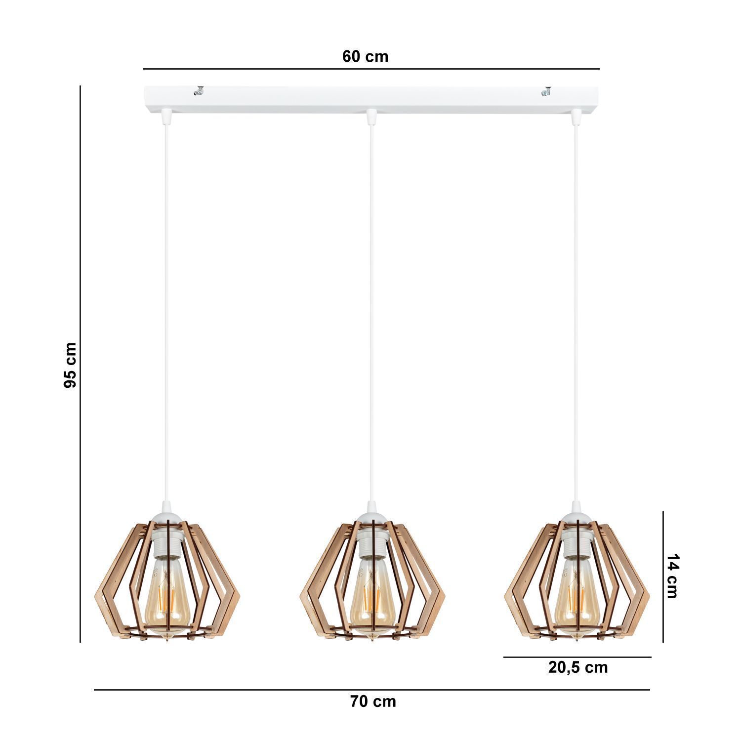 Suspension Scandinave Bois Métal Blanc E27 3-flmg