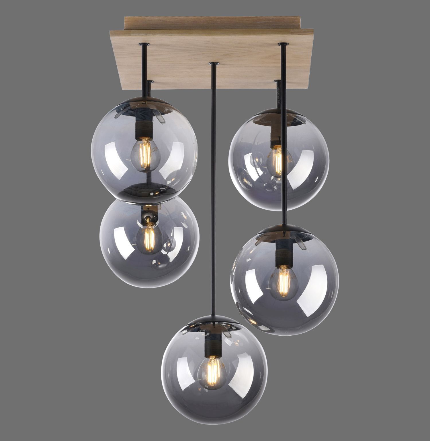 Stylische Deckenlampe Glas Holz E14 B:37 cm blendarm Lampe, Kronleuchter, Beleuchtung, Deckenleuchte