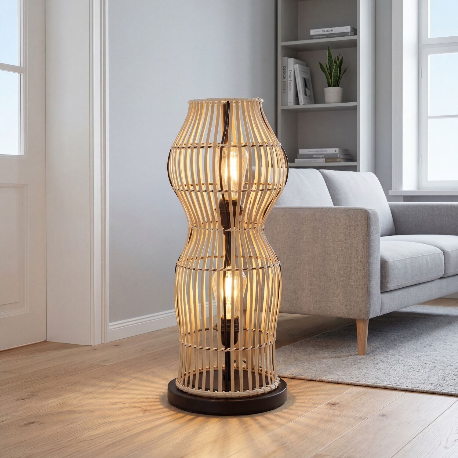 Stehlampe, Rattan, Lampe, Wohnzimmer, Beleuchtung