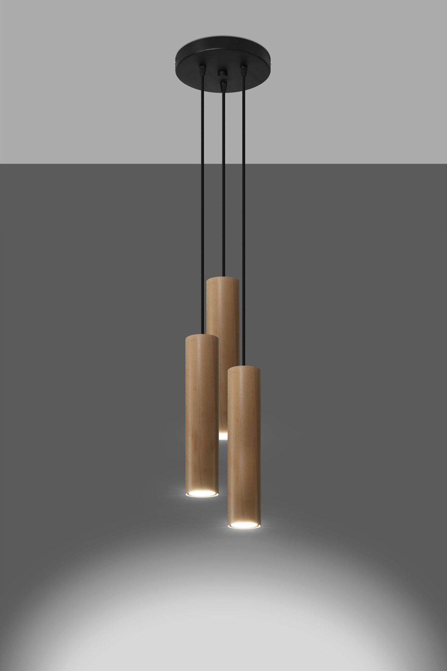Hängelampe Holz Schwarz GU10 L:20 cm Skandinavisch Pendellampe, Holz, Dreier- Pendel, Hängelampe, Einsellne Lichtquellen