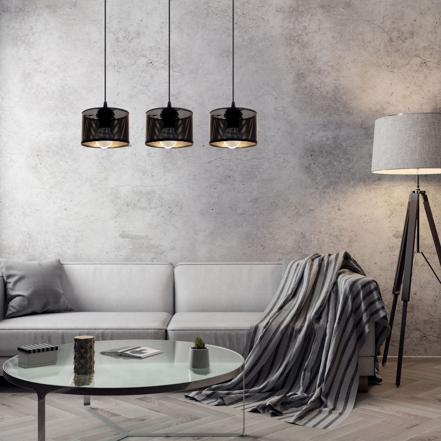 Wohnzimmer, Wohnsofa, Pendelampen, Stehlampe, Dekoration