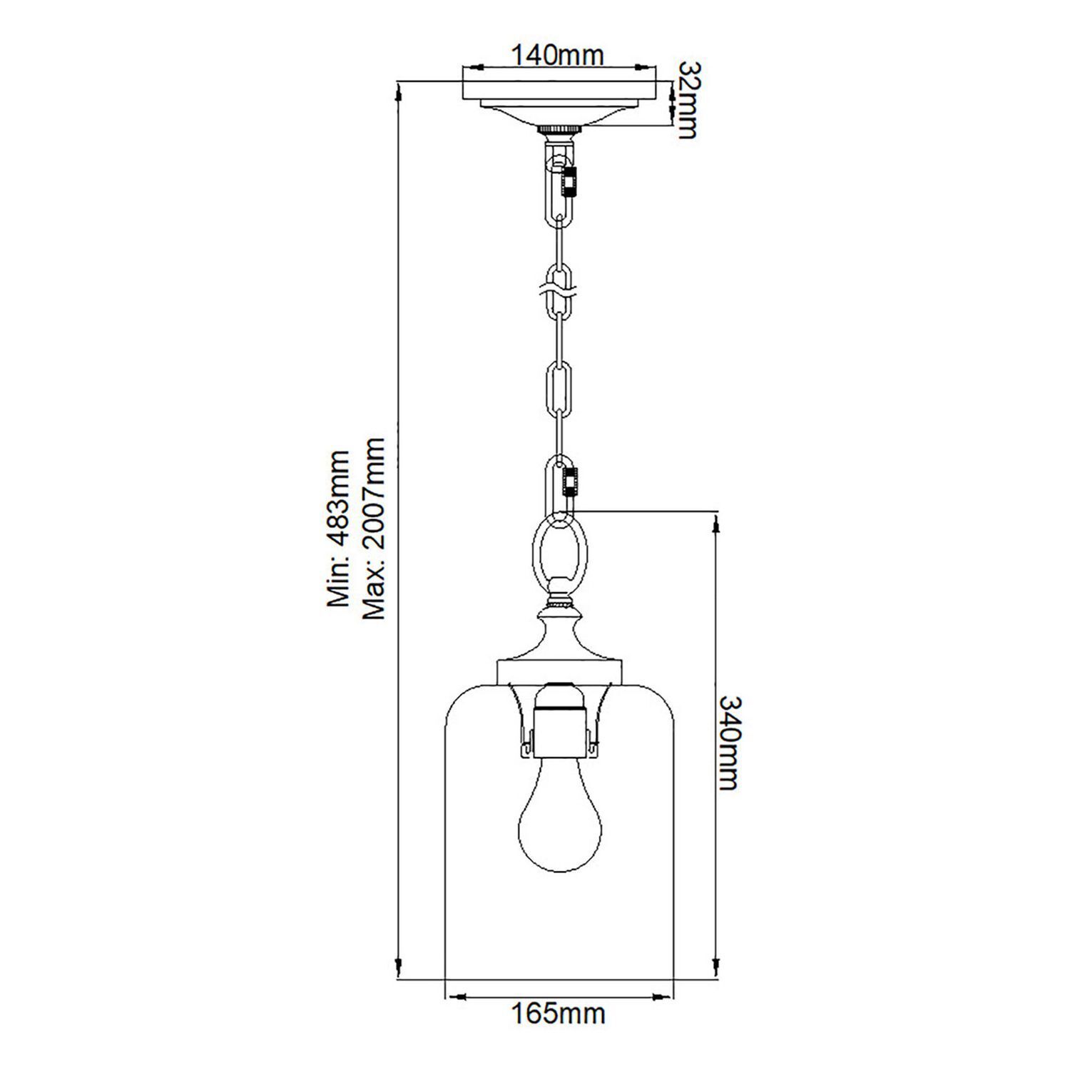 Lampe à suspendre métal verre D : 16,5 cm étroit E27 BASRA
