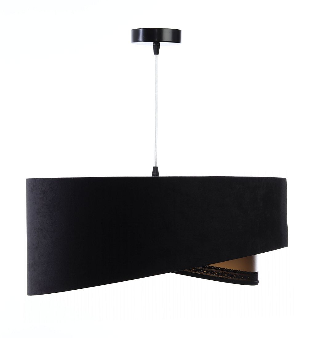 Lampe à suspendre E27 ronde Ø 50 cm Noir Or Tissu Dentelle Moderne