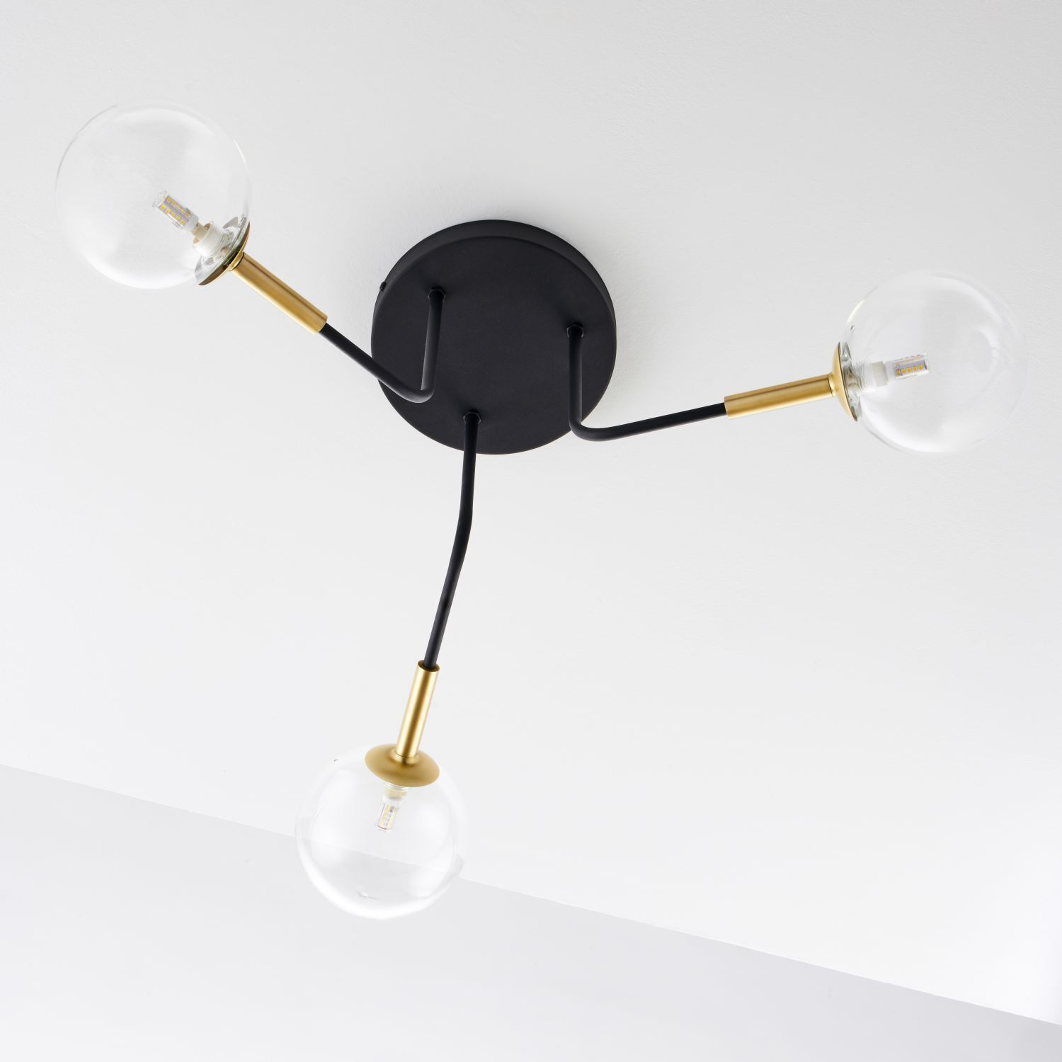 Deckenleuchte 3-flammig Metall Glas in Schwarz Gold G9 Lampe, Kronleuchter