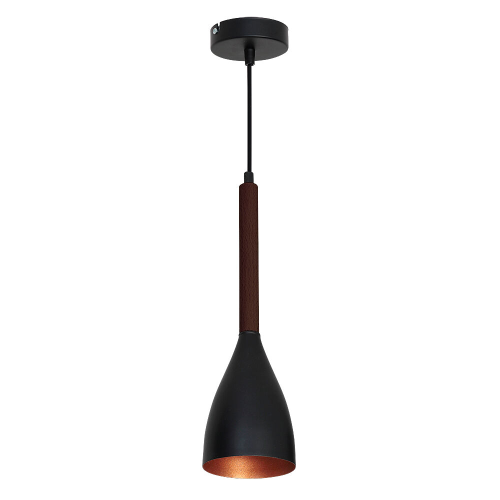 Lampe à suspendre en métal noir or avec bois Ø11cm MUZA